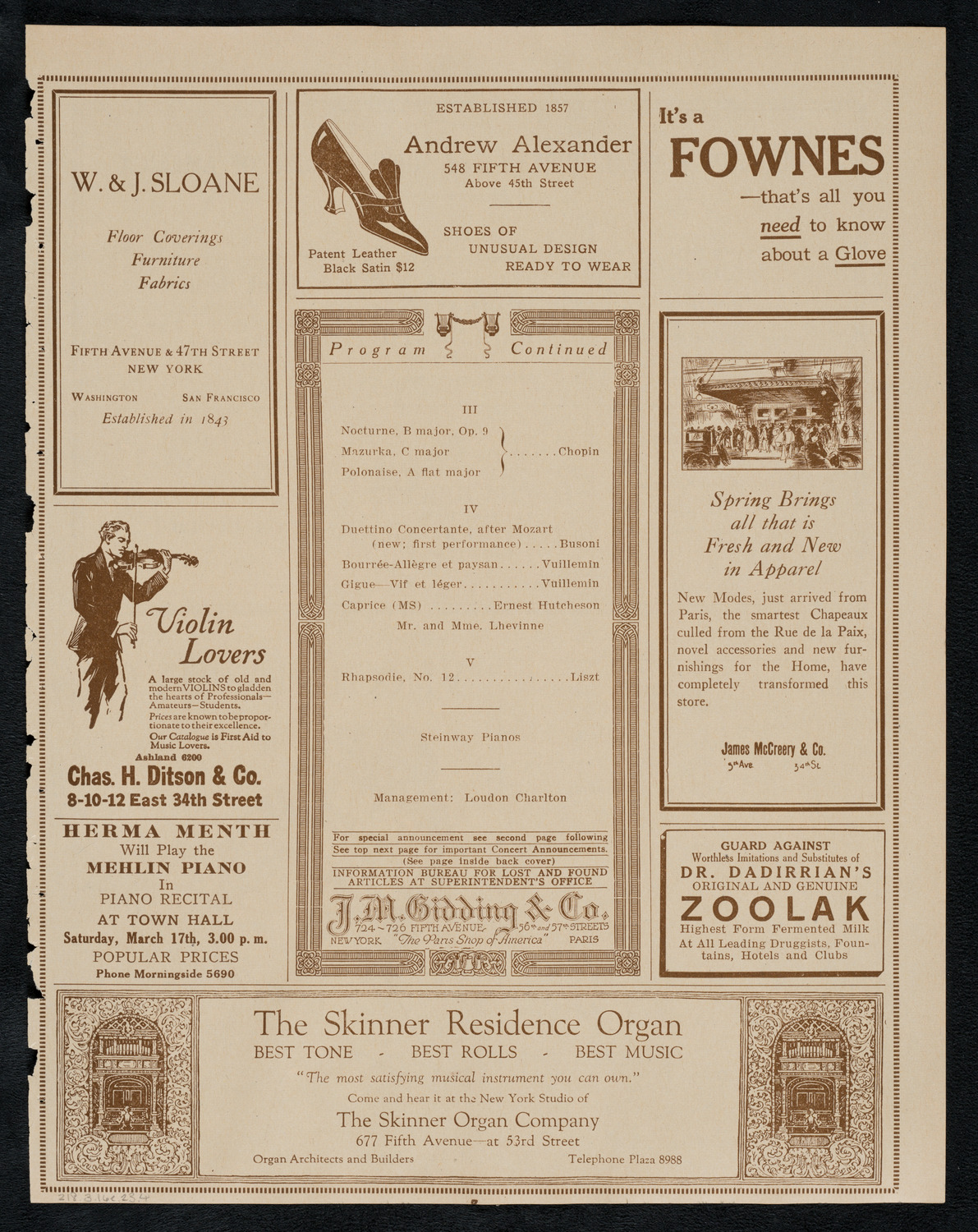 Josef and Rosina Lhévinne, March 16, 1923, program page 7