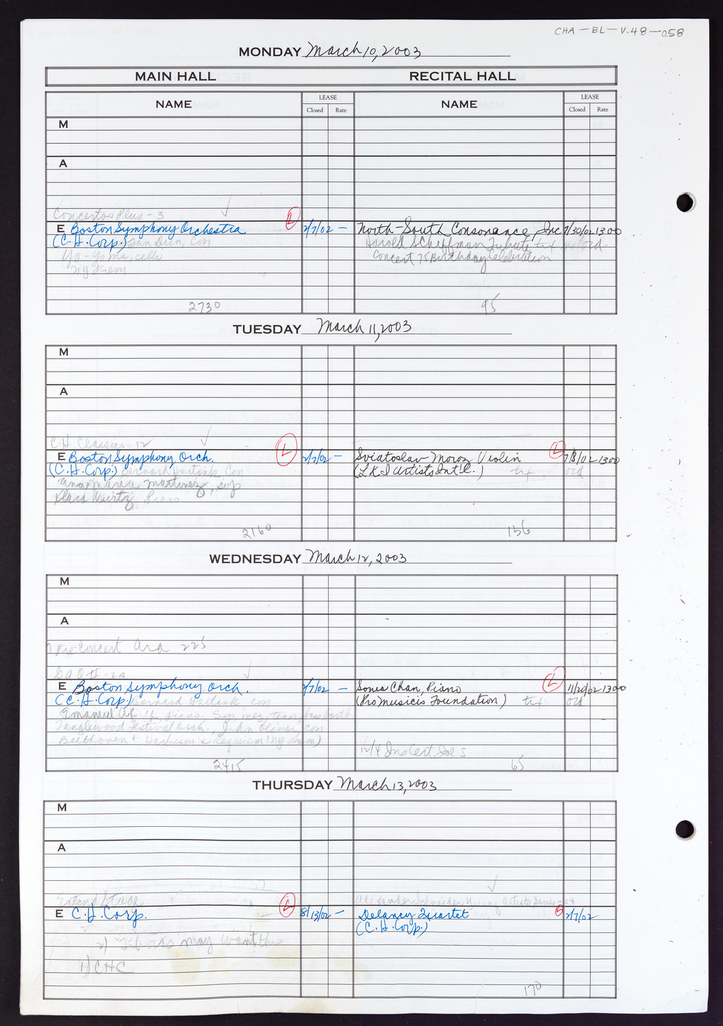 Carnegie Hall Booking Ledger, volume 48, page 58