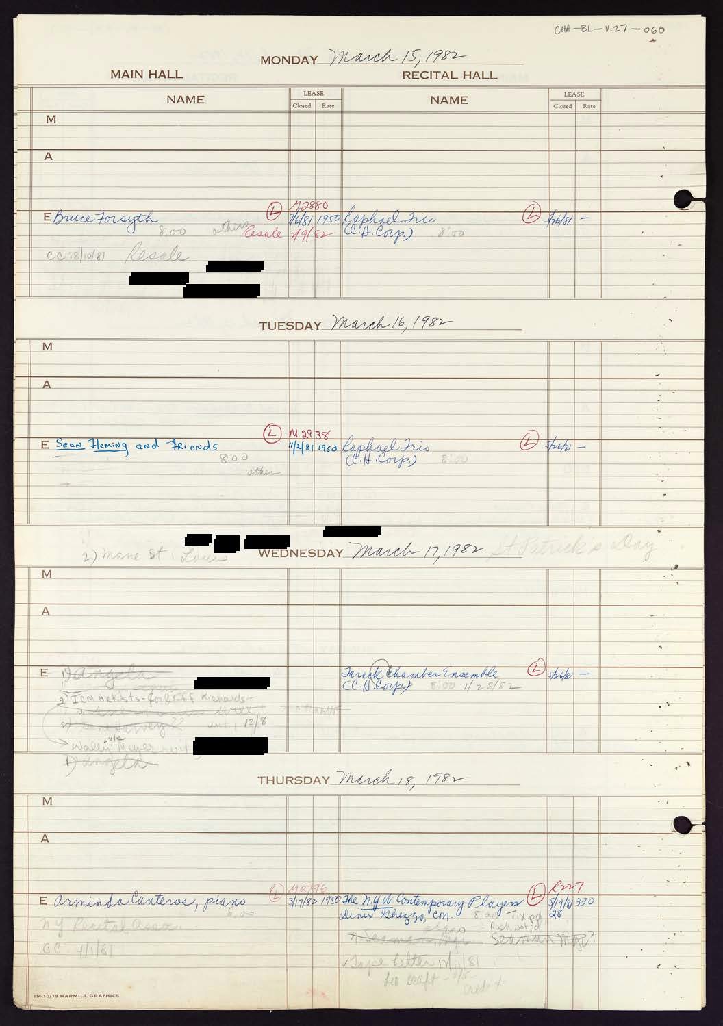 Carnegie Hall Booking Ledger, volume 27, page 60