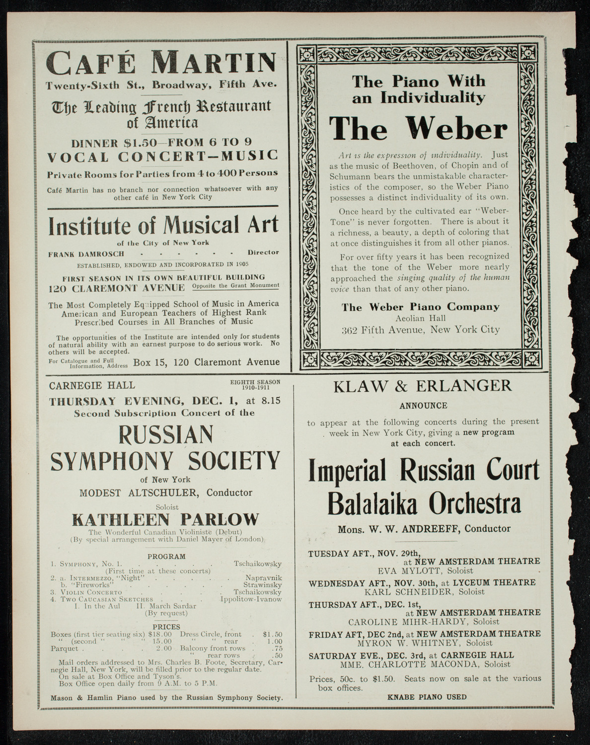 Great Imperial Russian Court Balalaika Orchestra, November 28, 1910, program page 6