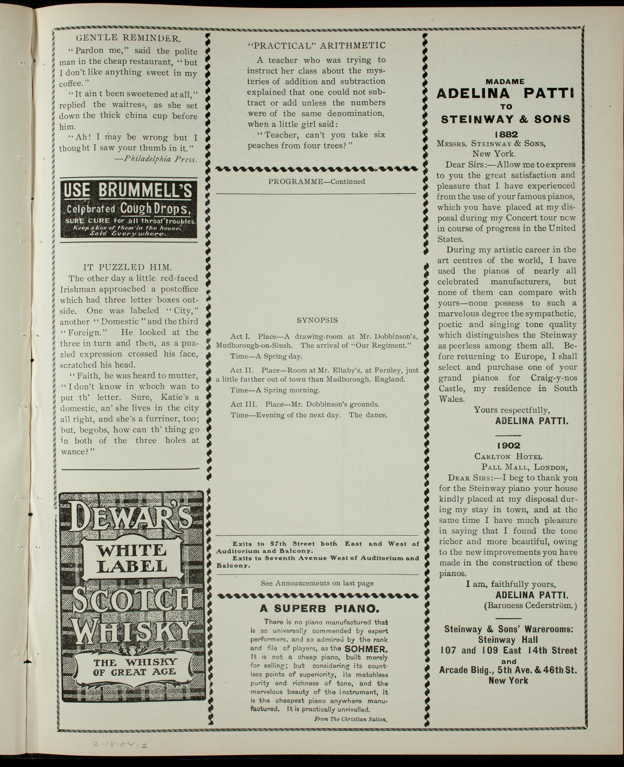 Dwight School Comedy Club, February 18, 1904, program page 3