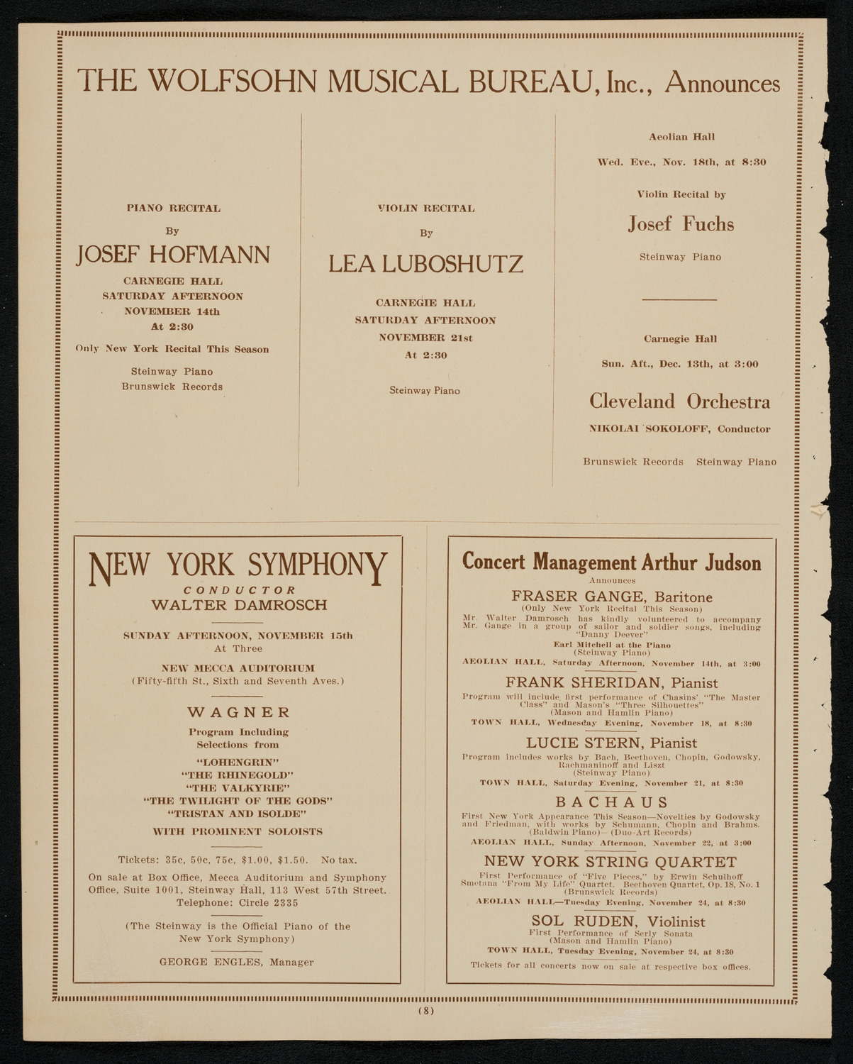 State Symphony Orchestra of New York, November 10, 1925, program page 8