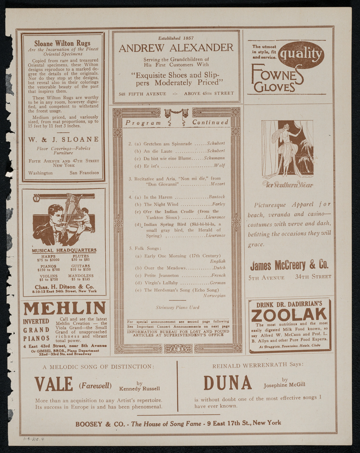 Frieda Hempel, Soprano, January 5, 1921, program page 7
