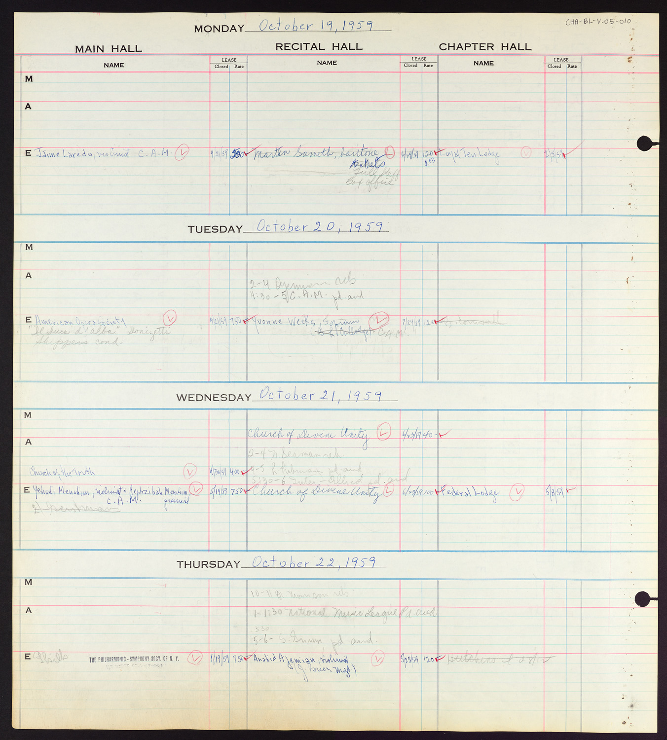 Carnegie Hall Booking Ledger, volume 5, page 10