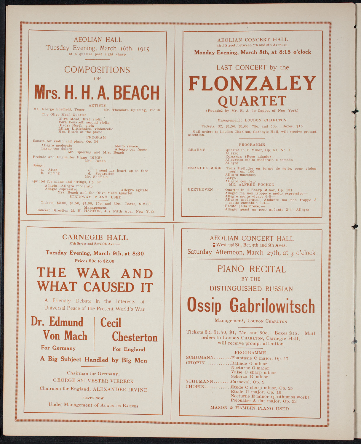 Ferruccio Busoni, Piano, March 6, 1915, program page 10