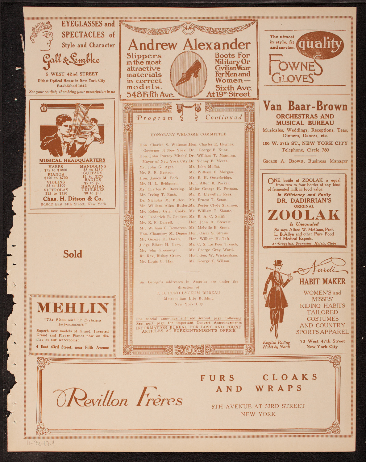 America's Welcome to Rt. Hon. Sir George H. Reid, November 7, 1917, program page 7