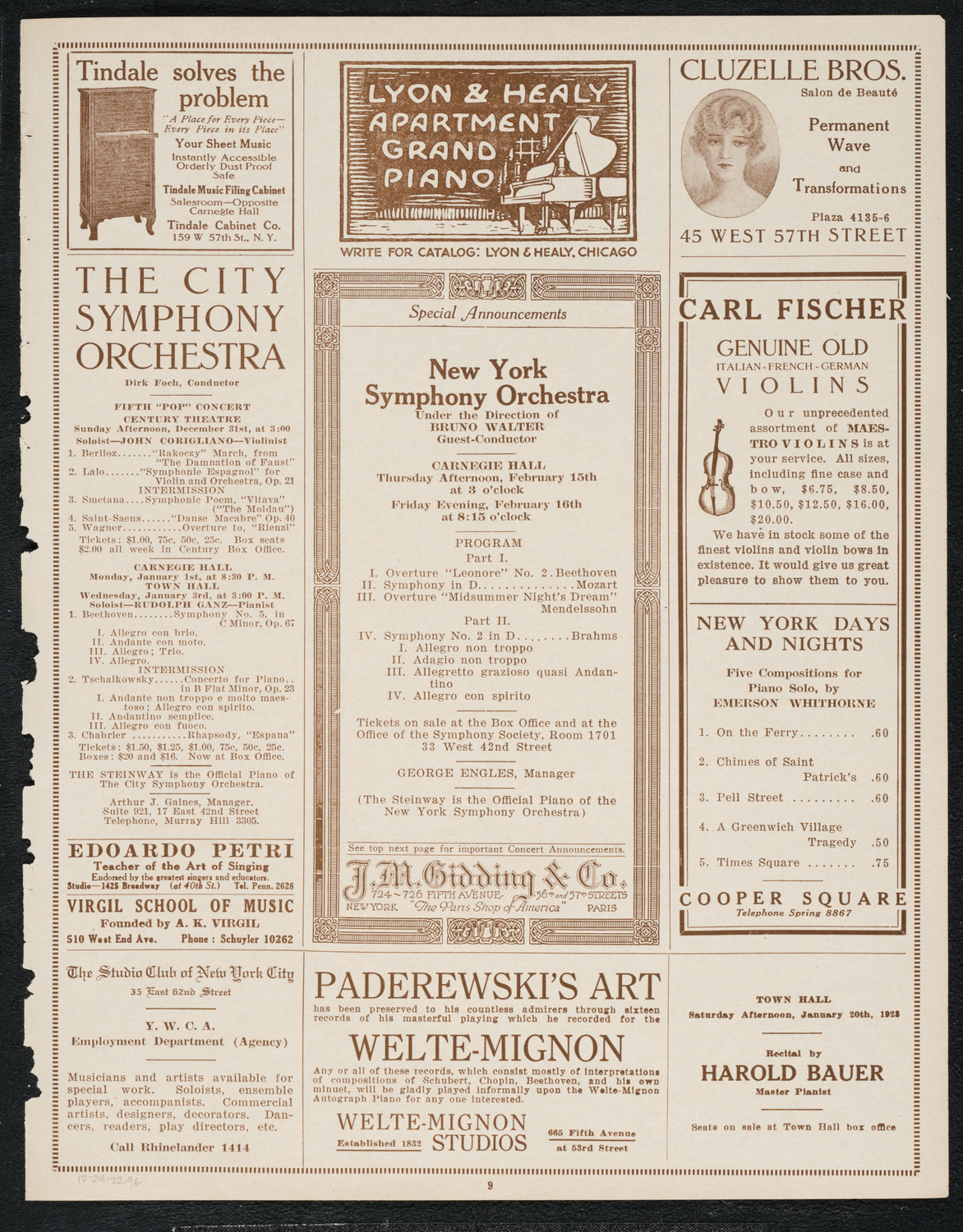 Joseph Schwarz, Baritone, with the New York Philharmonic, December 28, 1922, program page 9