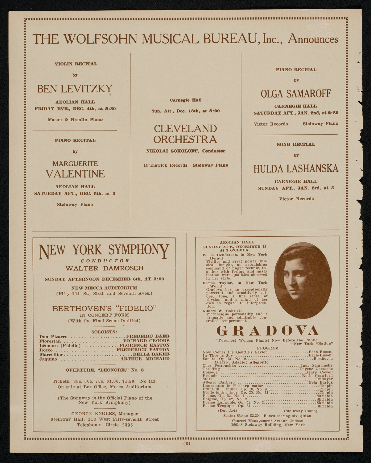 New York Philharmonic, December 4, 1925, program page 8