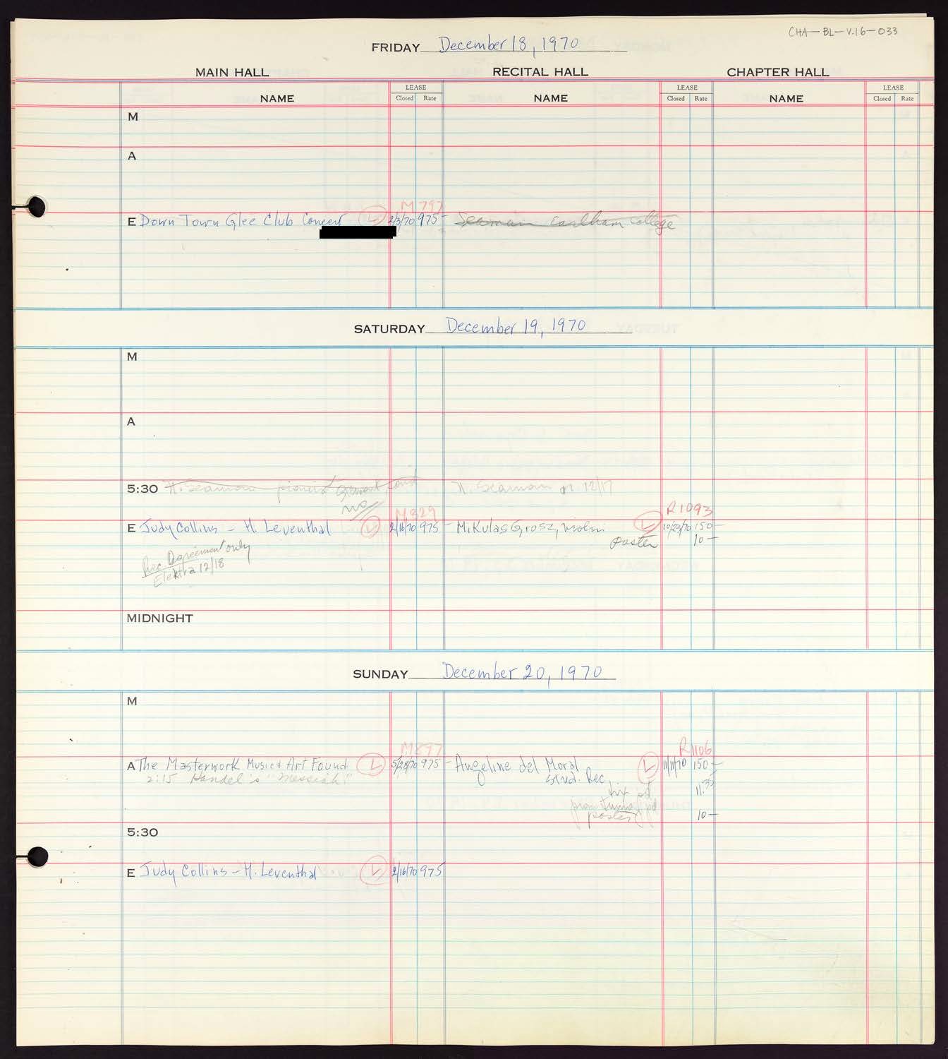 Carnegie Hall Booking Ledger, volume 16, page 33