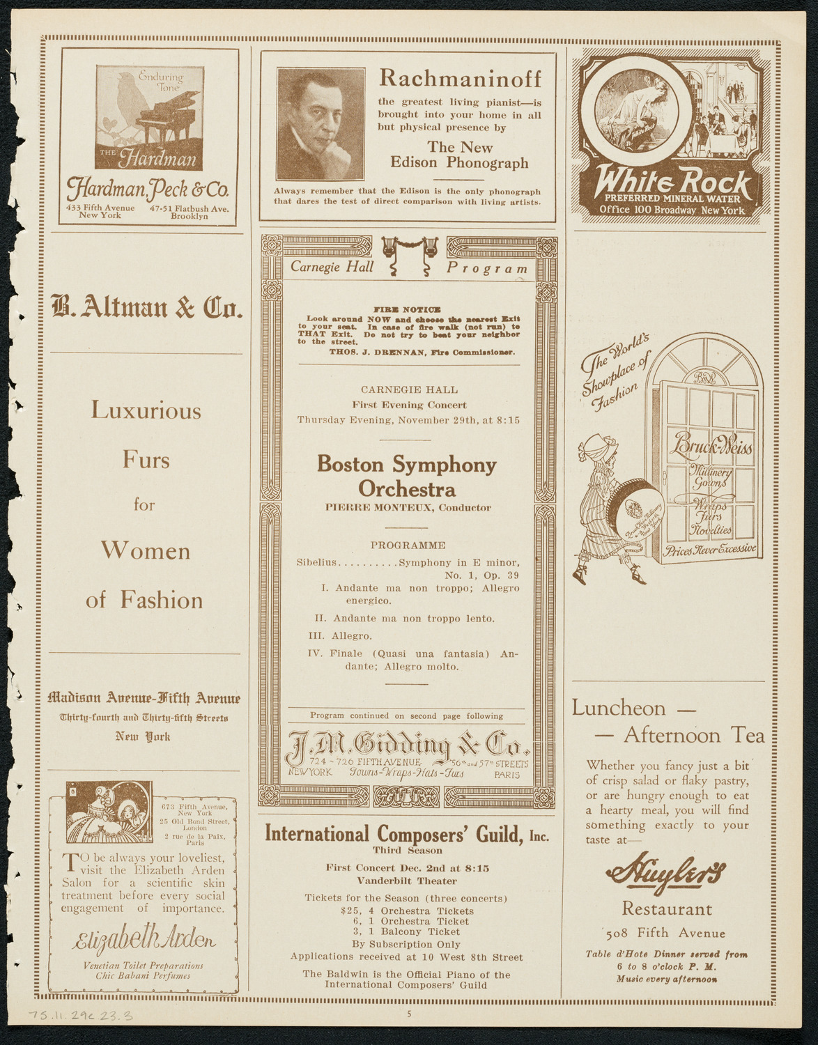 Boston Symphony Orchestra, November 29, 1923, program page 5