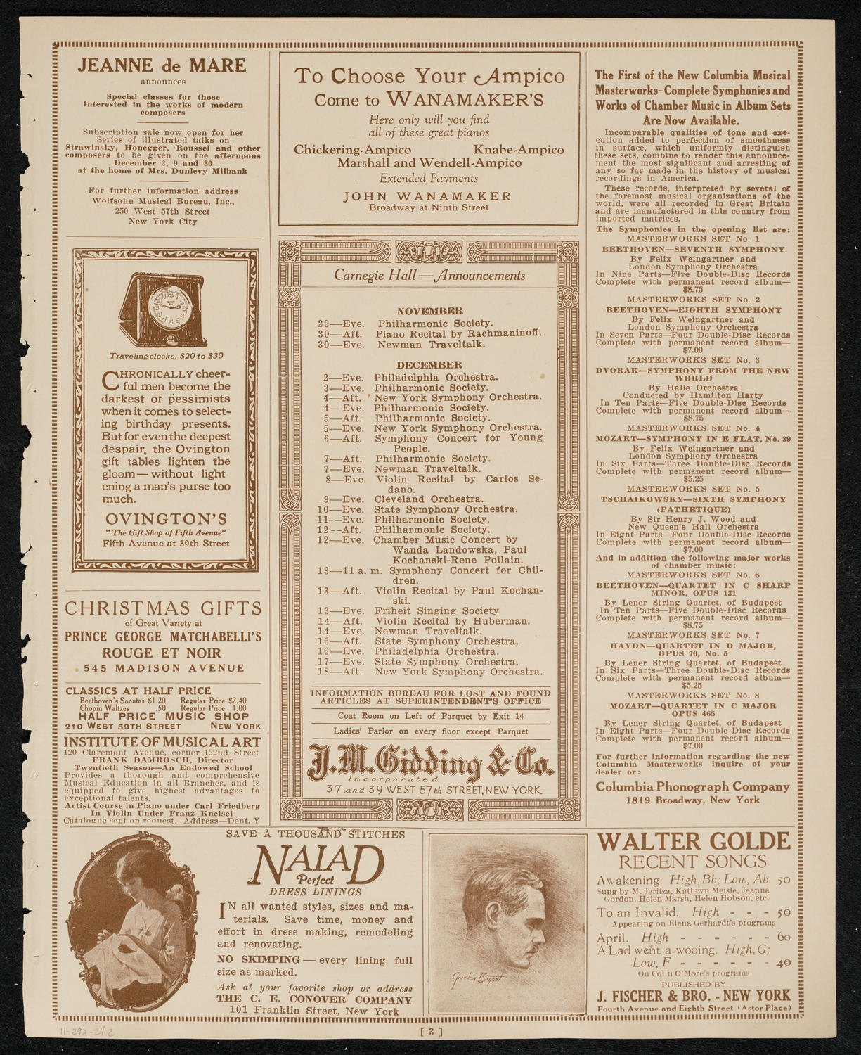 Boston Symphony Orchestra, November 29, 1924, program page 3
