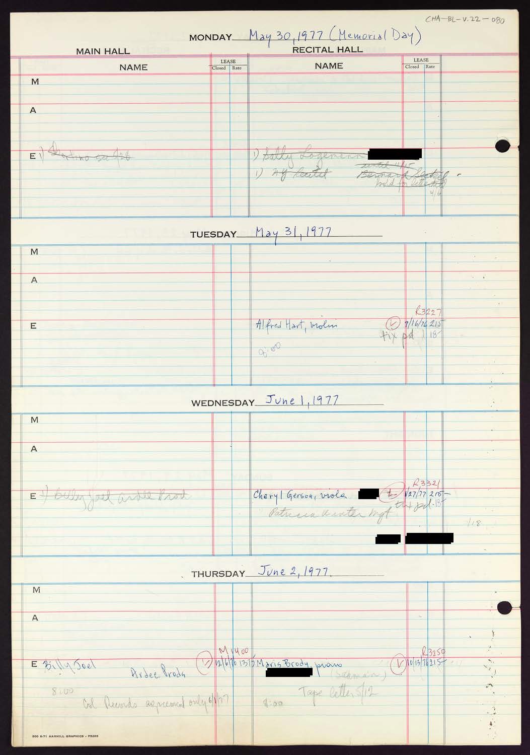 Carnegie Hall Booking Ledger, volume 22, page 80