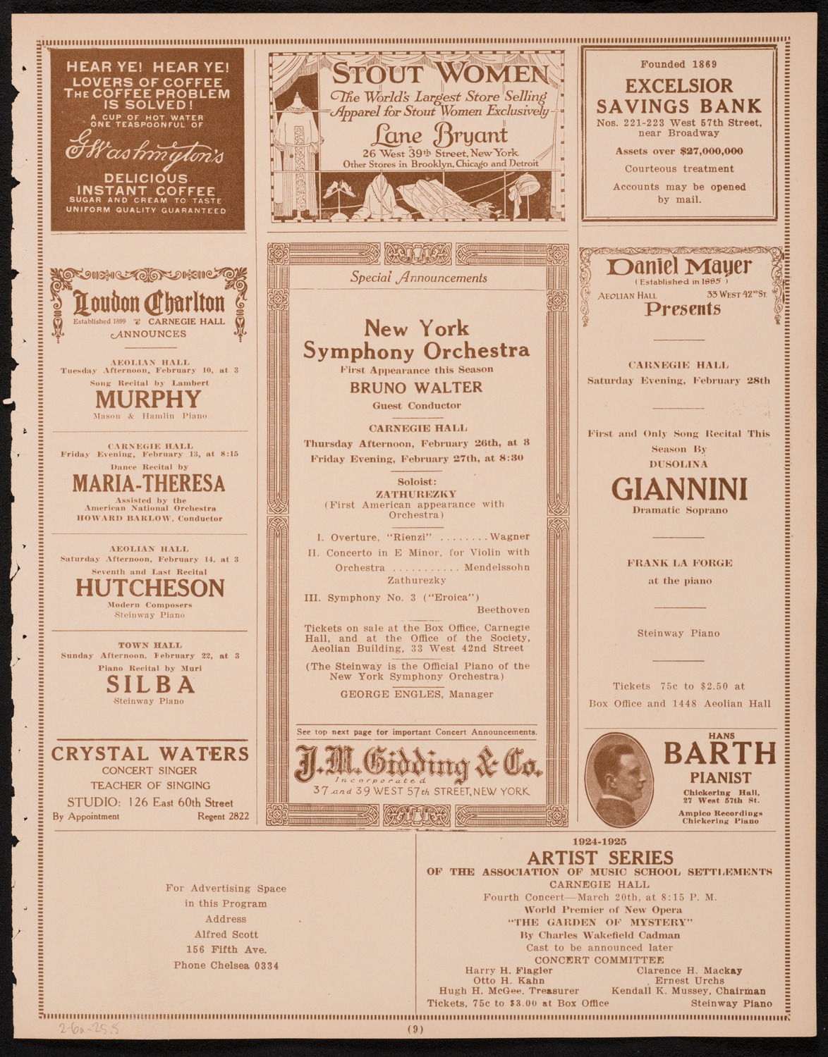 New York Philharmonic, February 6, 1925, program page 9