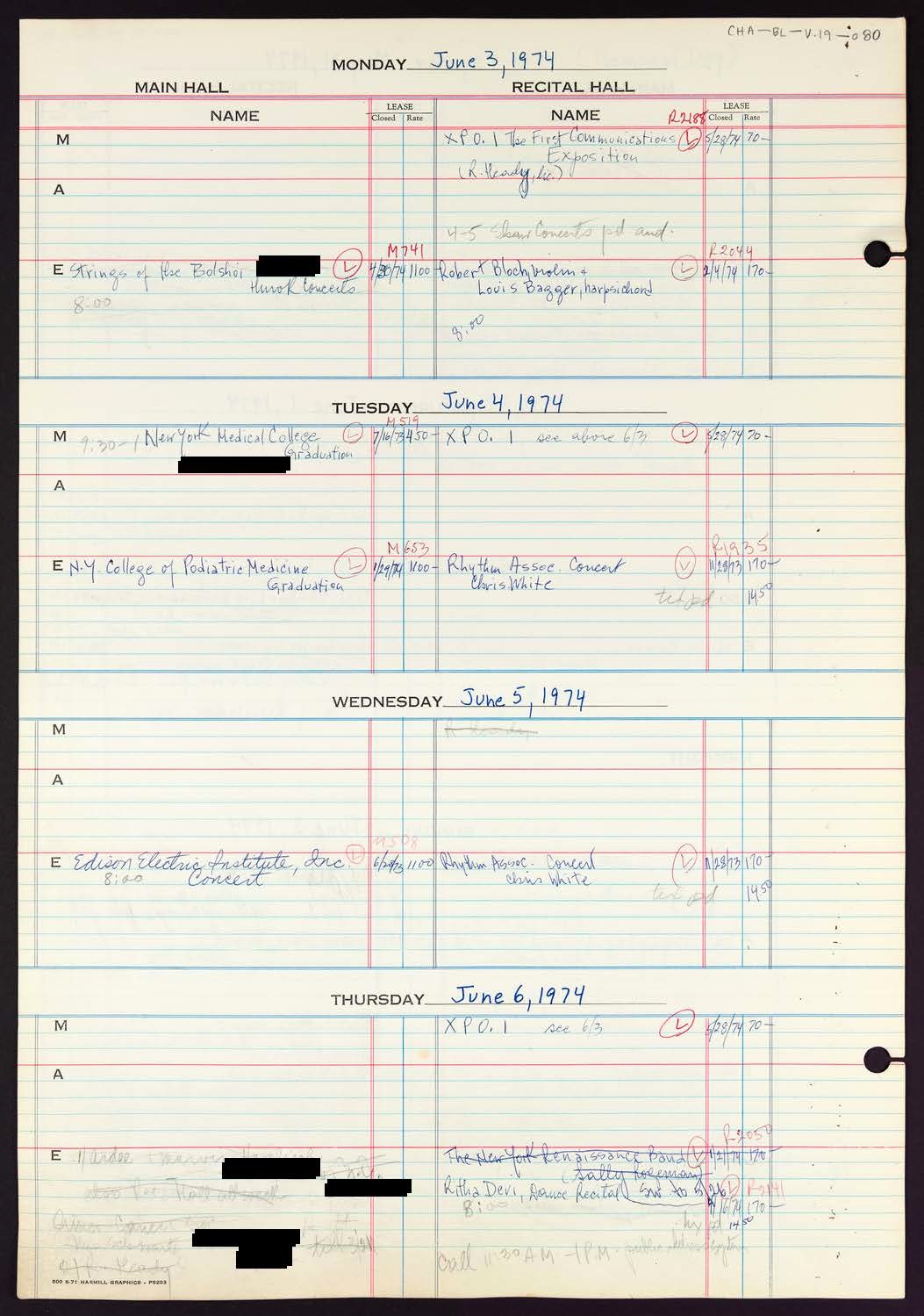 Carnegie Hall Booking Ledger, volume 19, page 80
