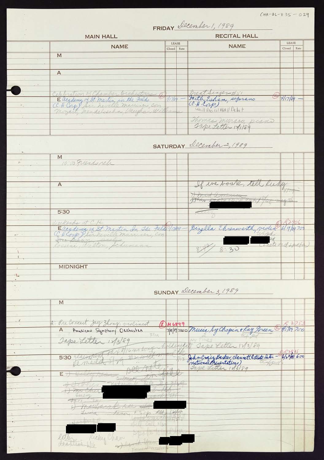 Carnegie Hall Booking Ledger, volume 35, page 29