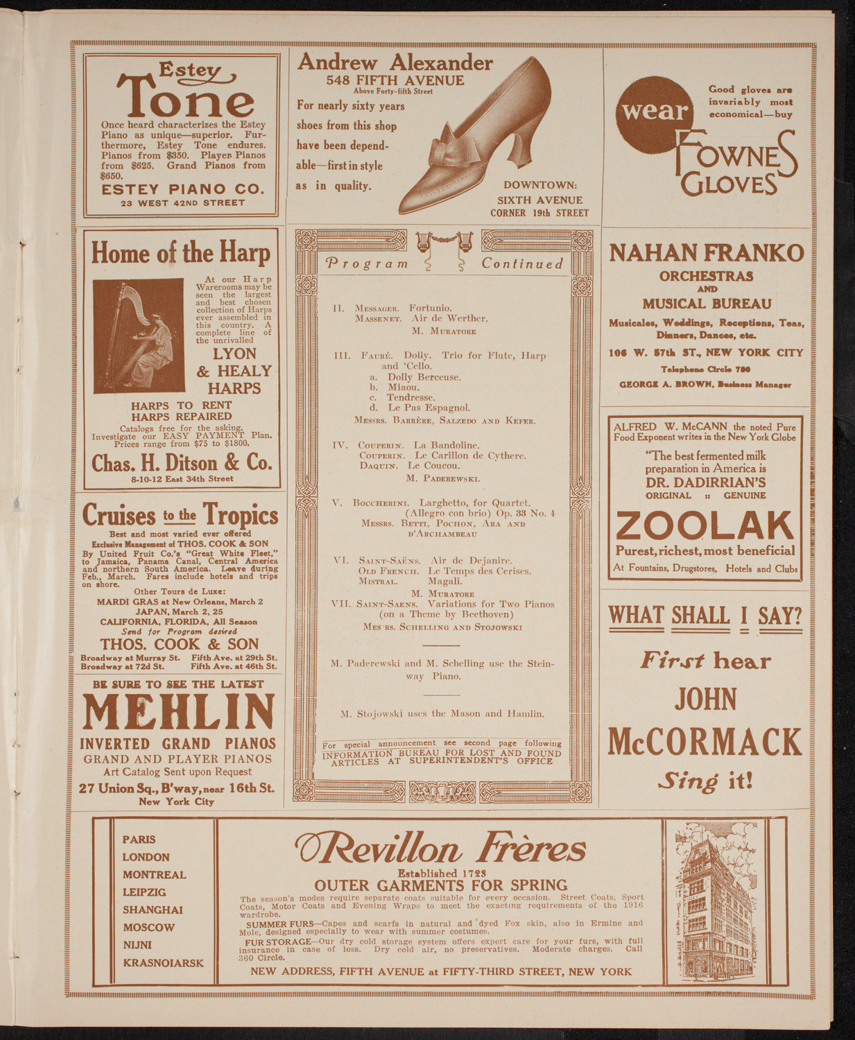 Benefit: French Musicians of the Paris Conservatoire, March 15, 1916, program page 7