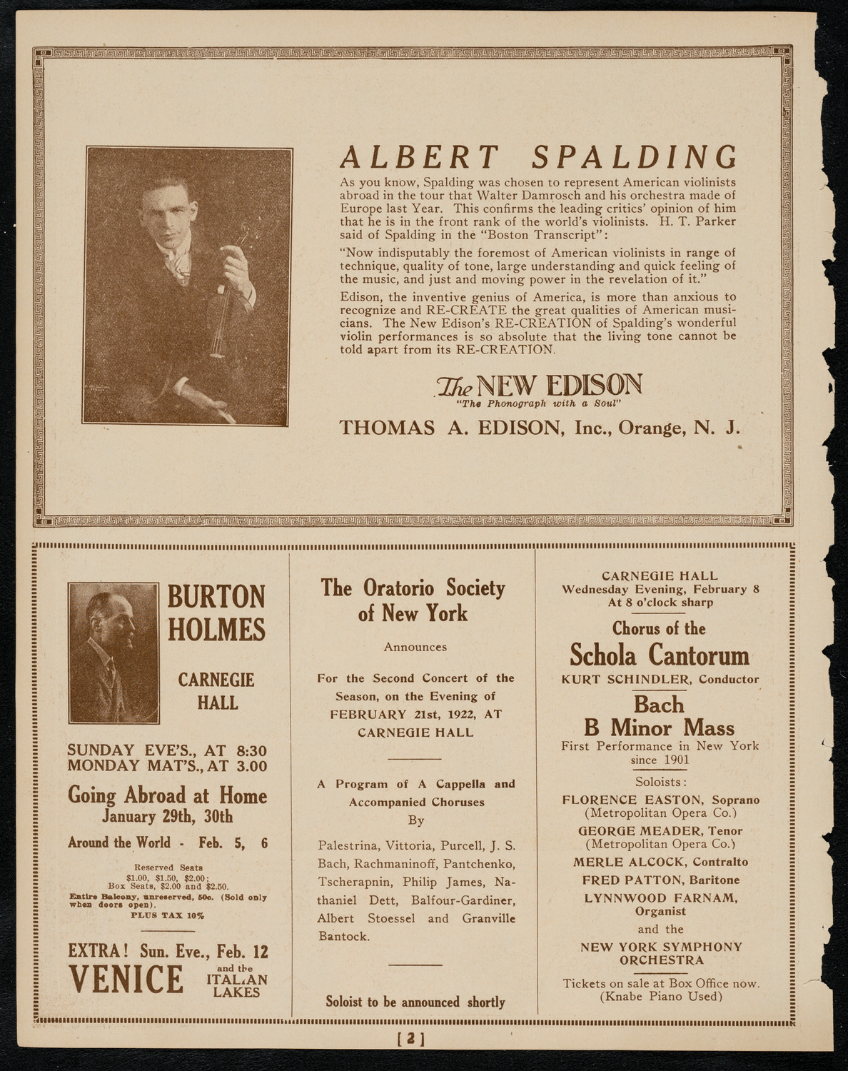 New York Philharmonic, January 29, 1922, program page 2
