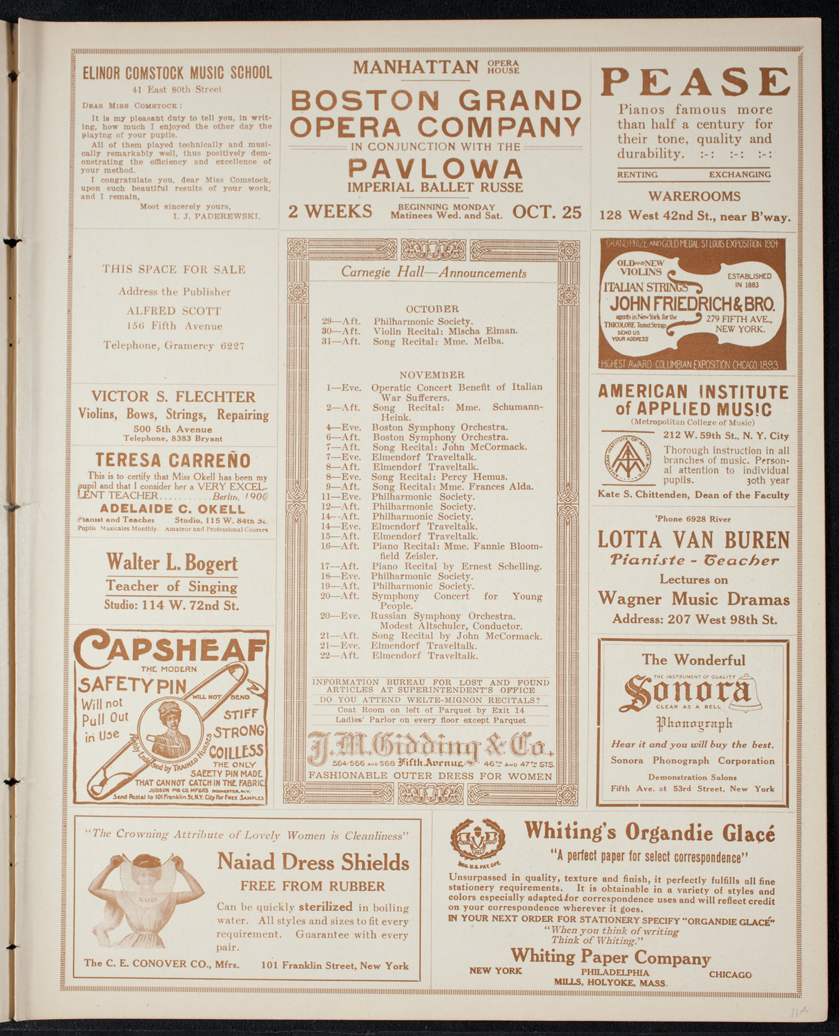 New York Philharmonic, October 28, 1915, program page 3