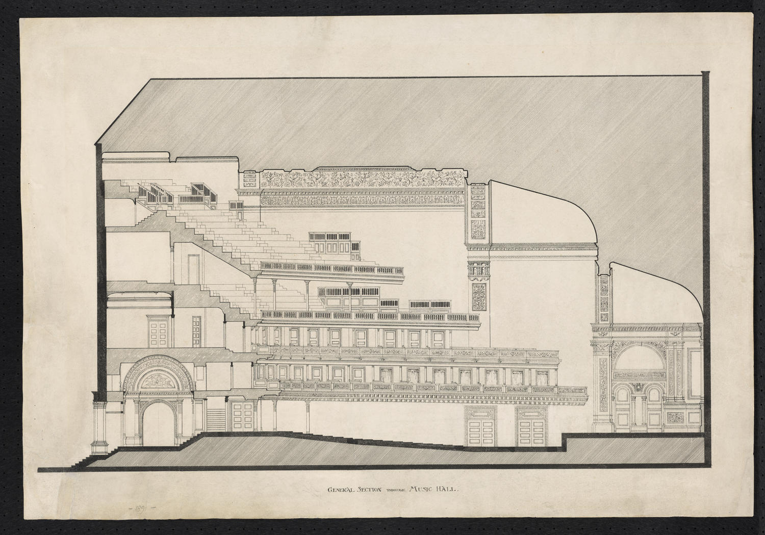 General section through Music Hall, 1891