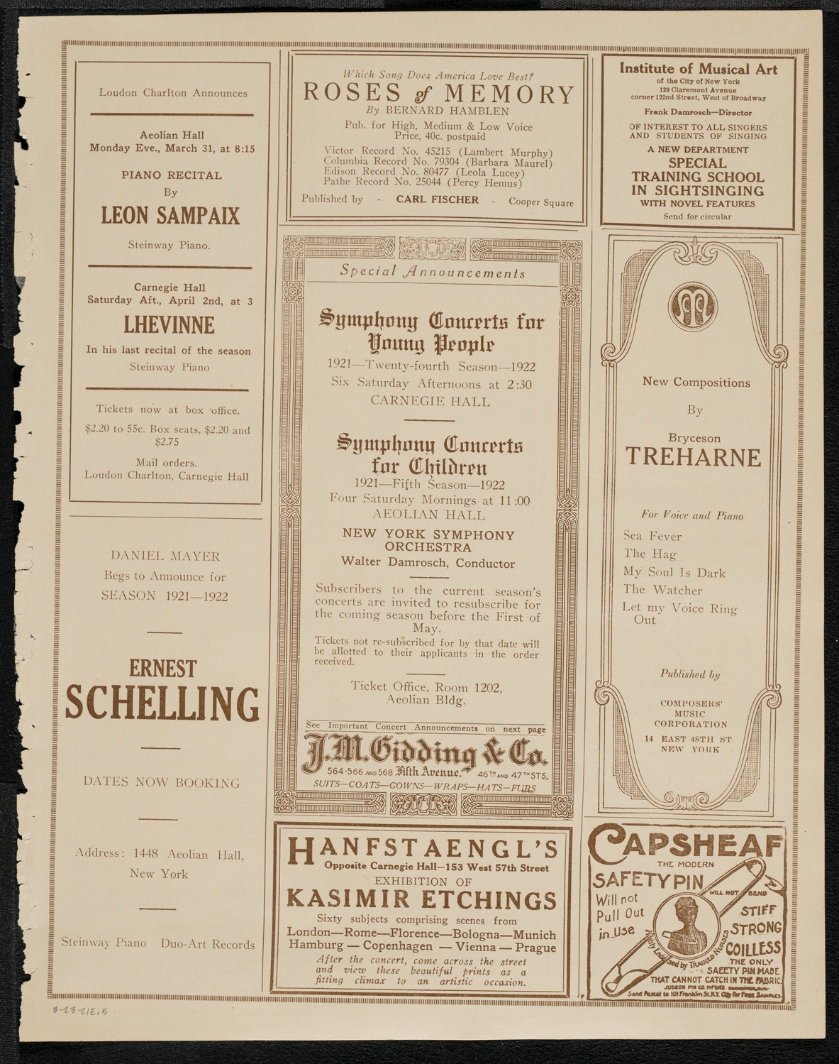 National Symphony Orchestra, March 23, 1921, program page 9