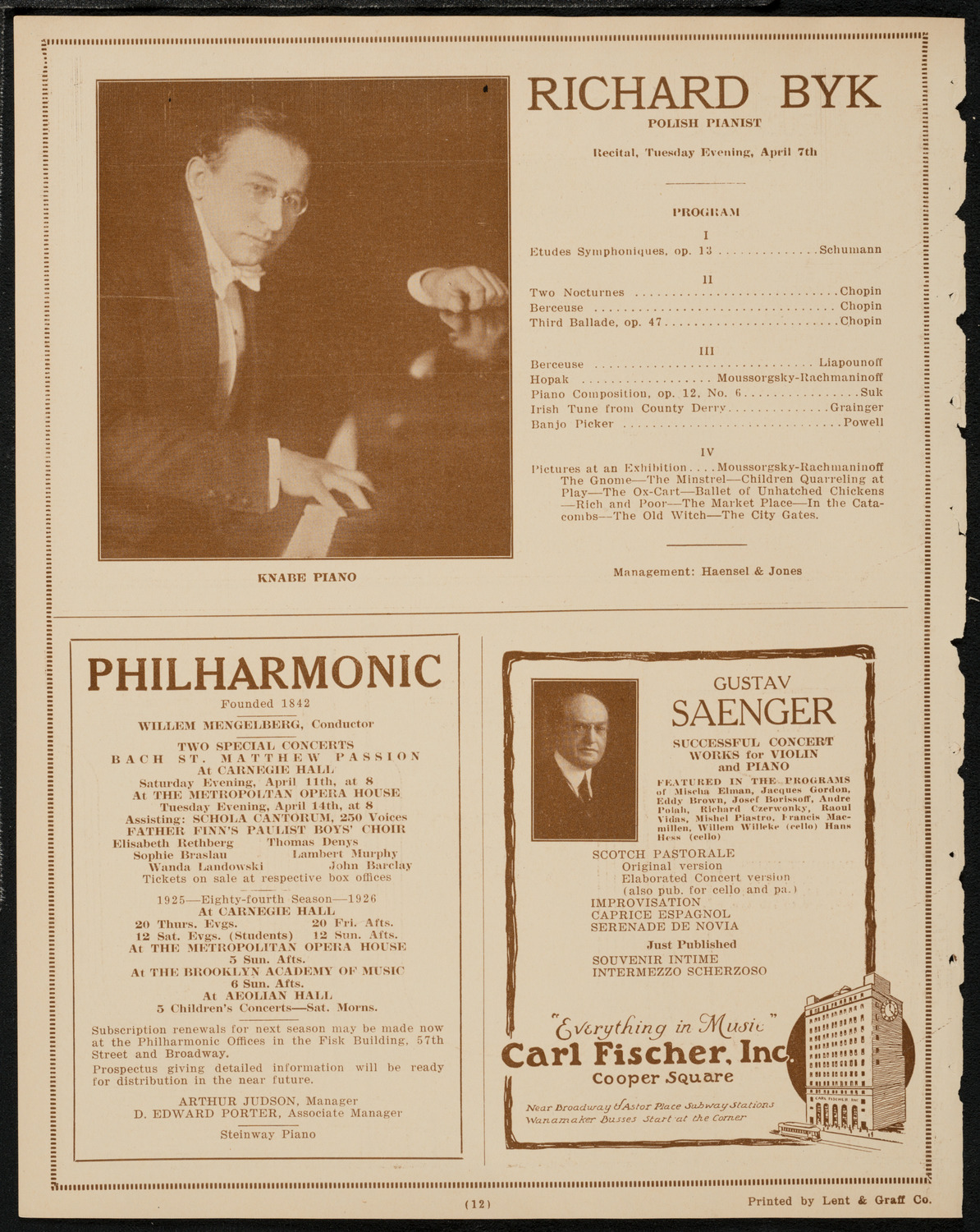 John McCormack, Tenor, April 5, 1925, program page 12