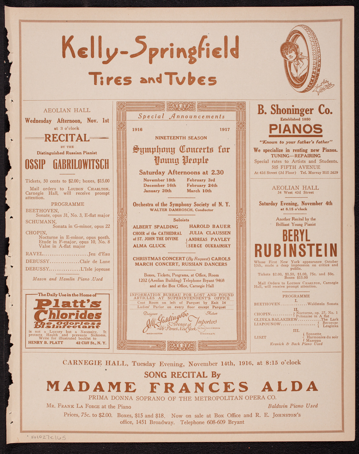 Teresa Carreño, Piano, October 27, 1916, program page 9