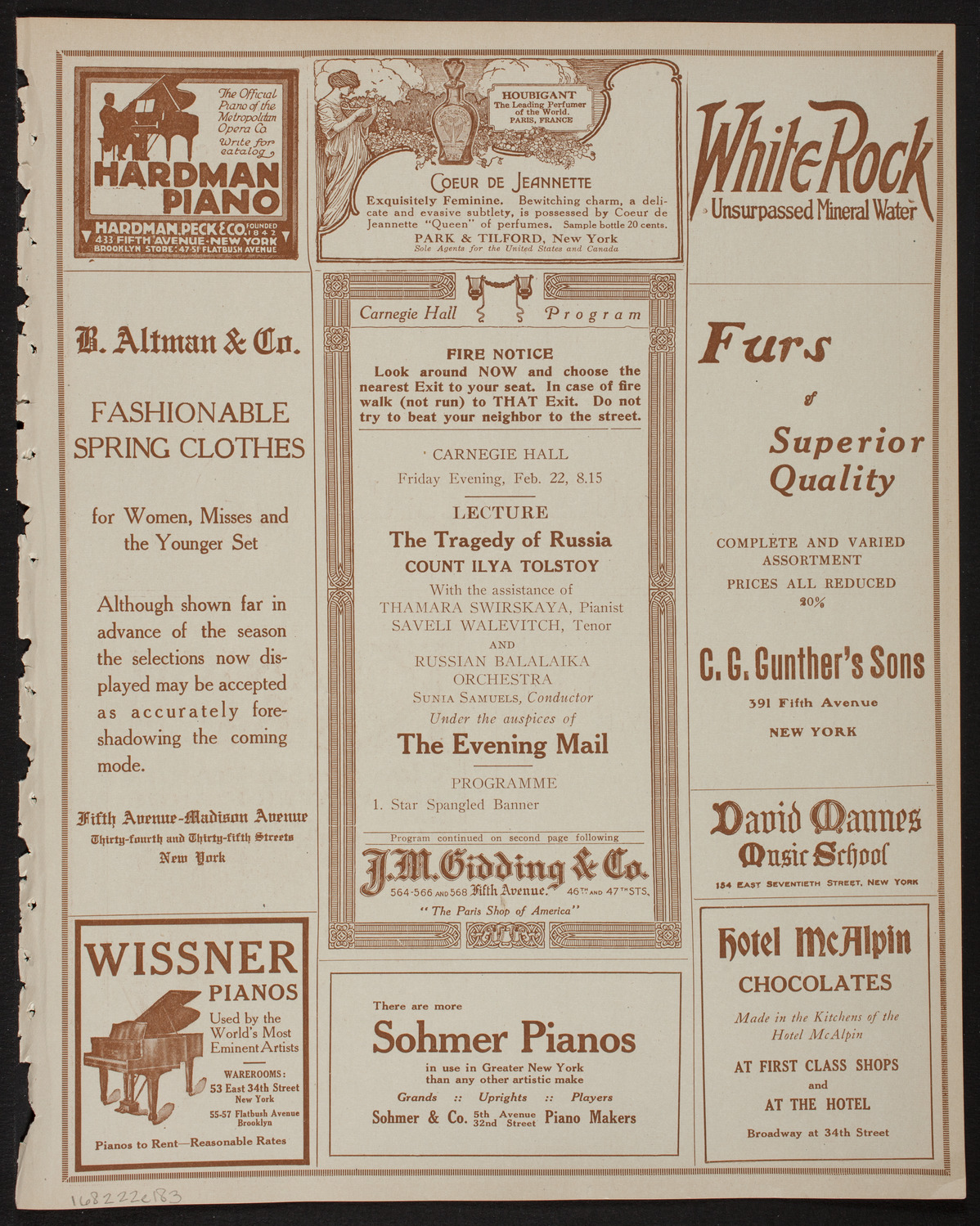 Lecture by Count Ilya Tolstoy, February 22, 1918, program page 5