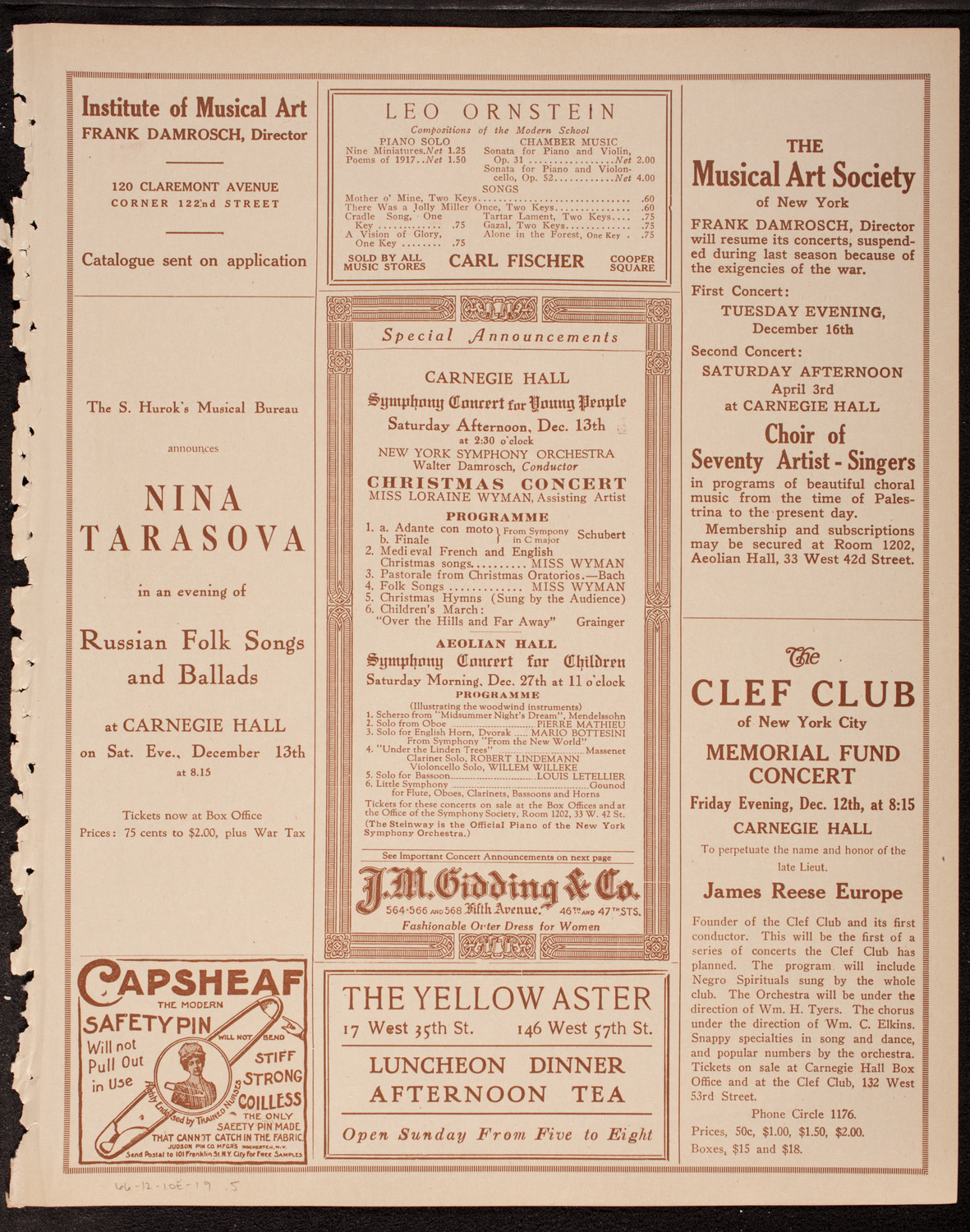 Evening Mail Save-A-Home Fund Concert: New York Philharmonic, December 10, 1919, program page 9