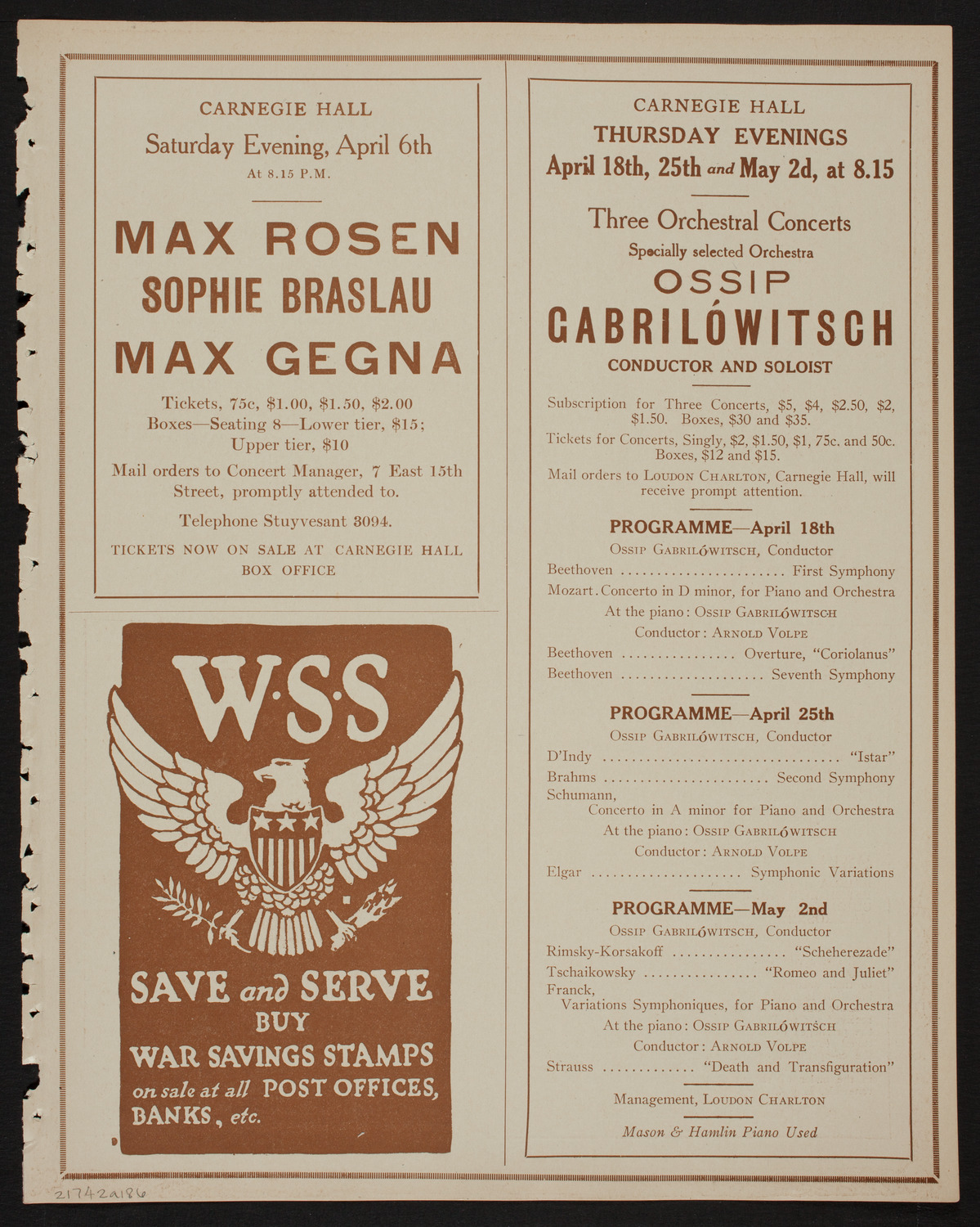 Rosa Raisa, Soprano, April 2, 1918, program page 11