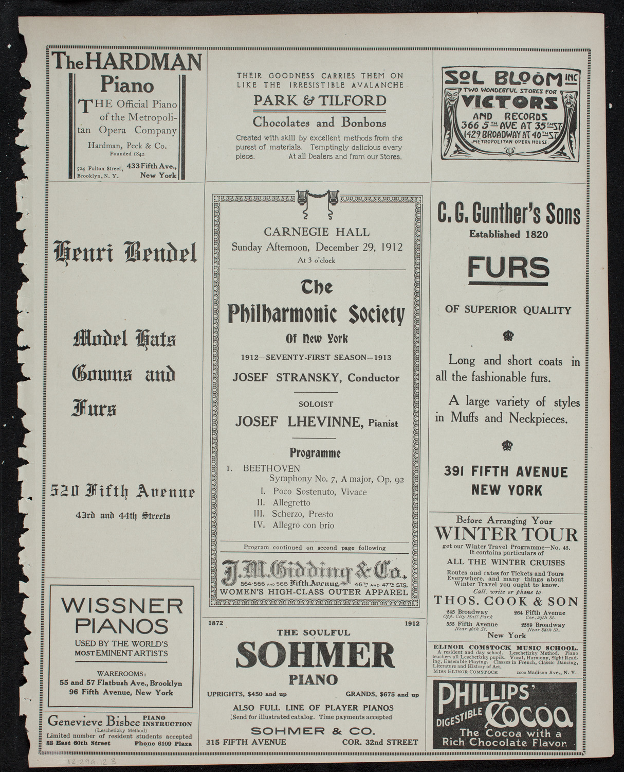 New York Philharmonic, December 29, 1912, program page 5