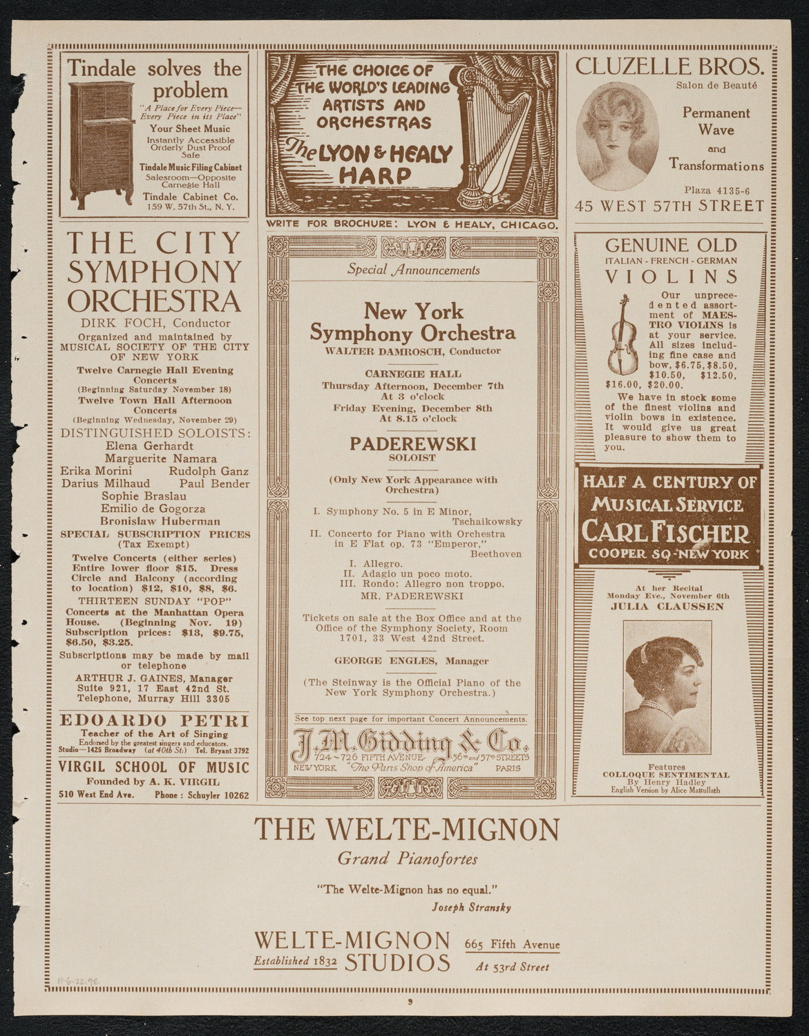 Julia Claussen, Mezzo-Soprano, November 6, 1922, program page 9
