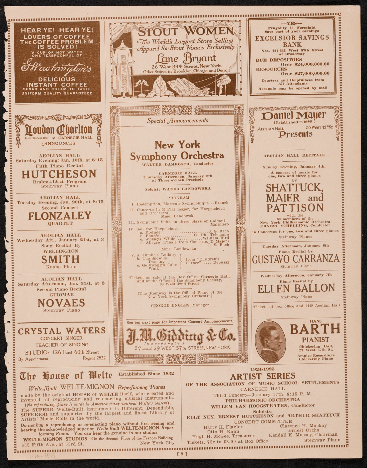 New York Symphony Orchestra, January 1, 1925, program page 9