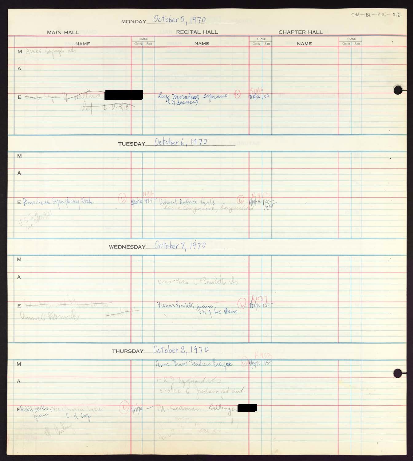 Carnegie Hall Booking Ledger, volume 16, page 12