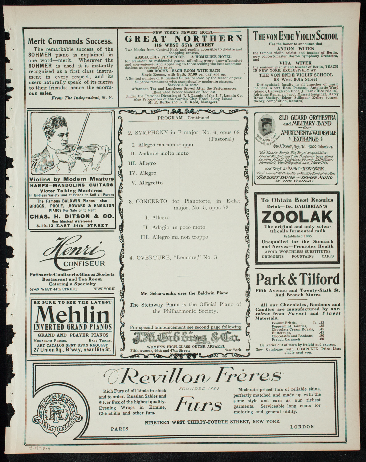 New York Philharmonic, December 13, 1910, program page 7