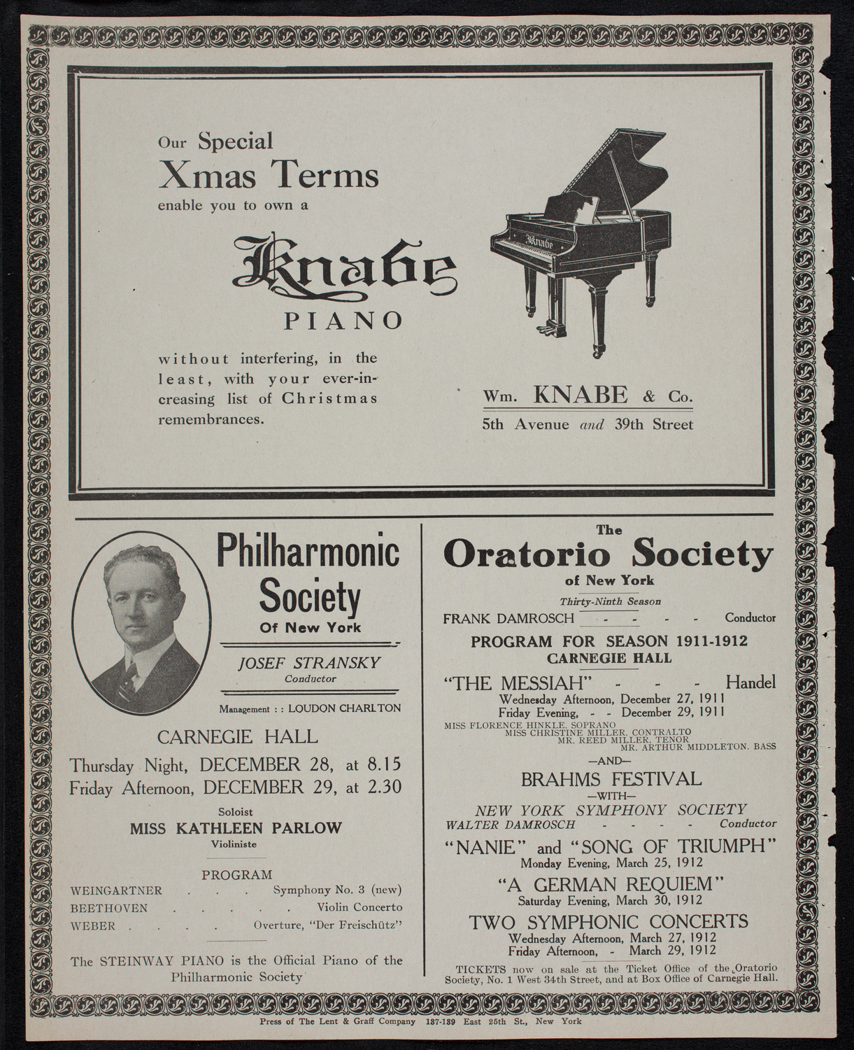 New York Philharmonic, December 22, 1911, program page 12