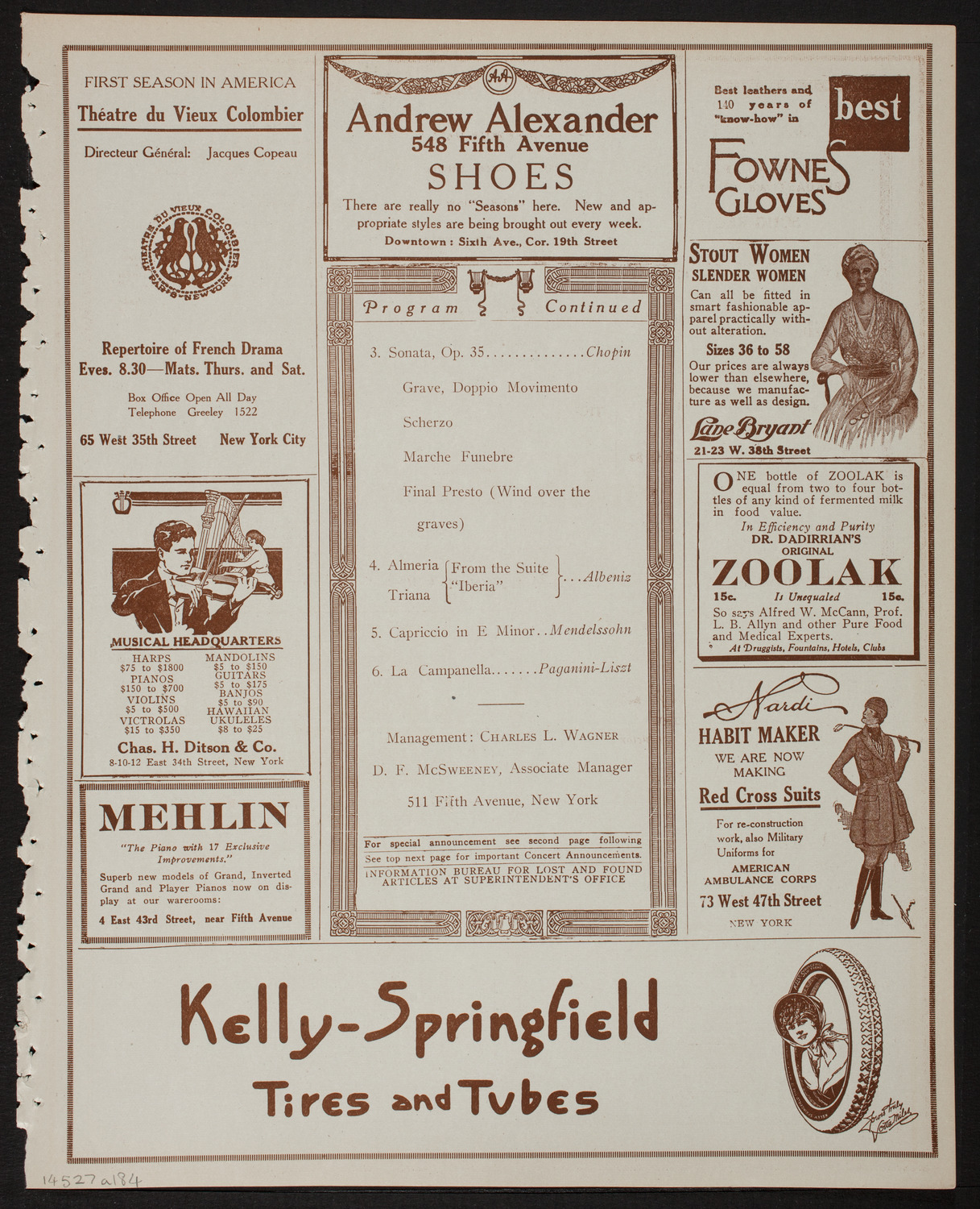 Maurice Dumesnil, Piano, February 7, 1918, program page 7