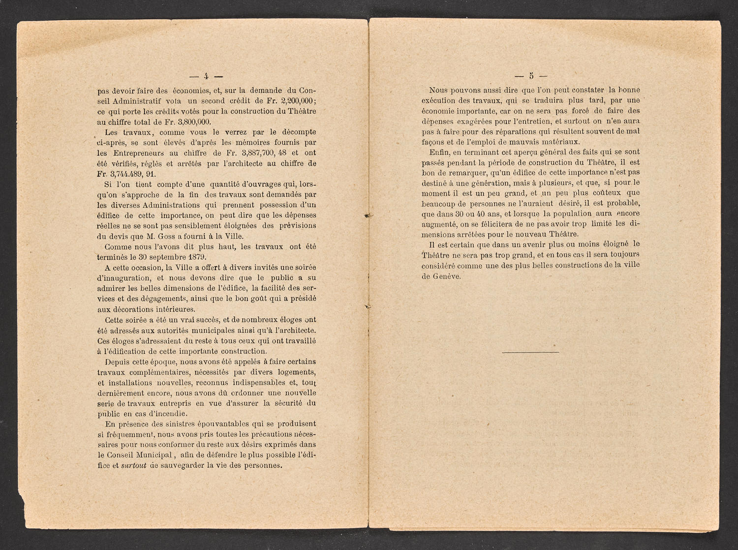 Rapport et resume des memoires de la construction" - Theatre de Genève, 1882, page 3 of 10