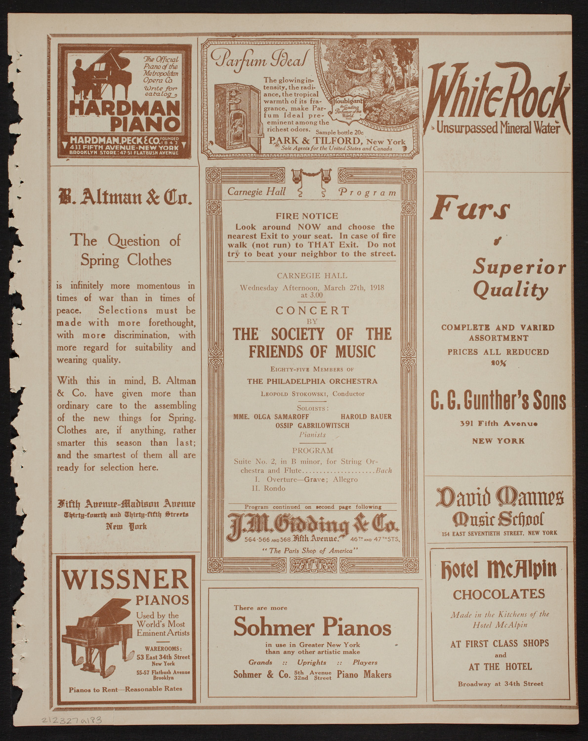 Society of the Friends of Music: Philadelphia Orchestra, March 27, 1918, program page 5