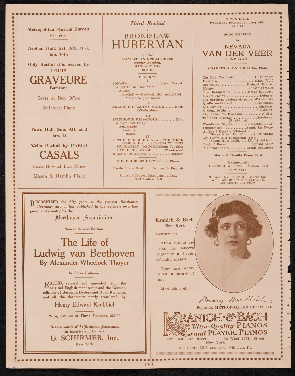 John McCormack, Tenor, January 4, 1925, program page 6