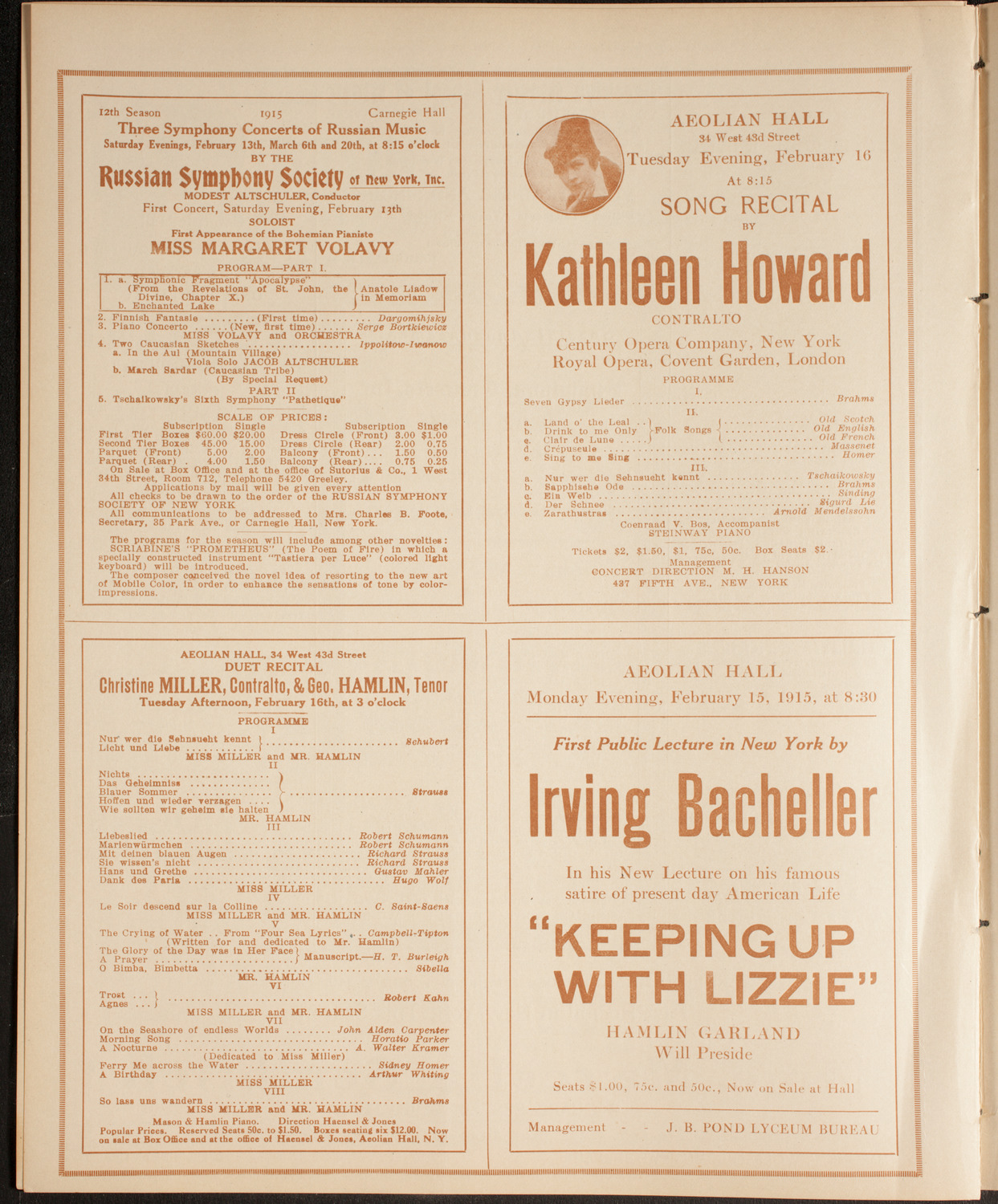 New York Philharmonic, February 11, 1915, program page 10