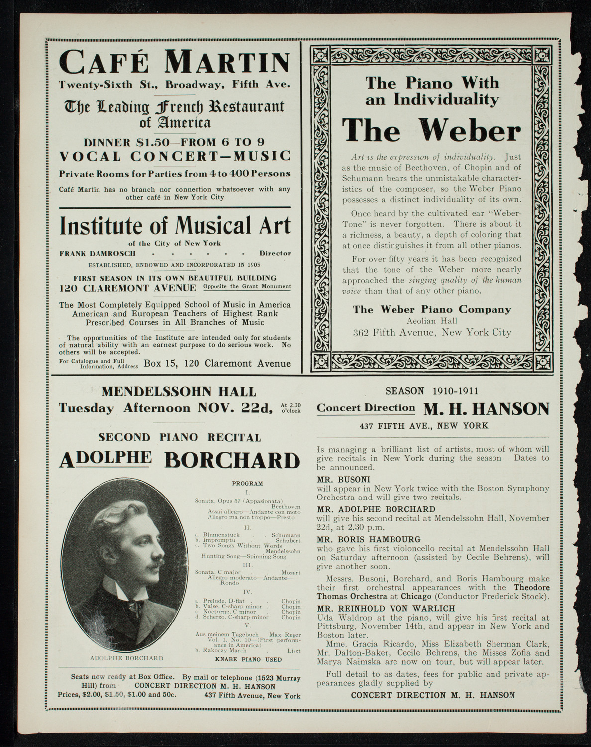 Boston Symphony Orchestra, November 12, 1910, program page 6