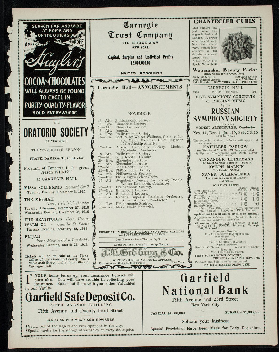Boston Symphony Orchestra, November 12, 1910, program page 3