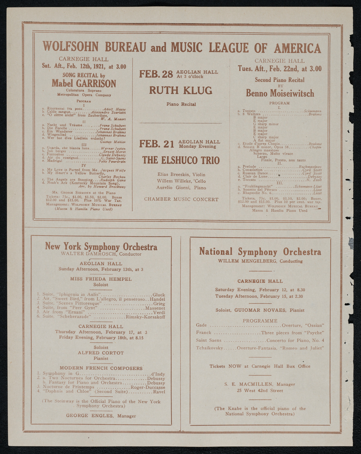 New York Philharmonic, February 11, 1921, program page 8