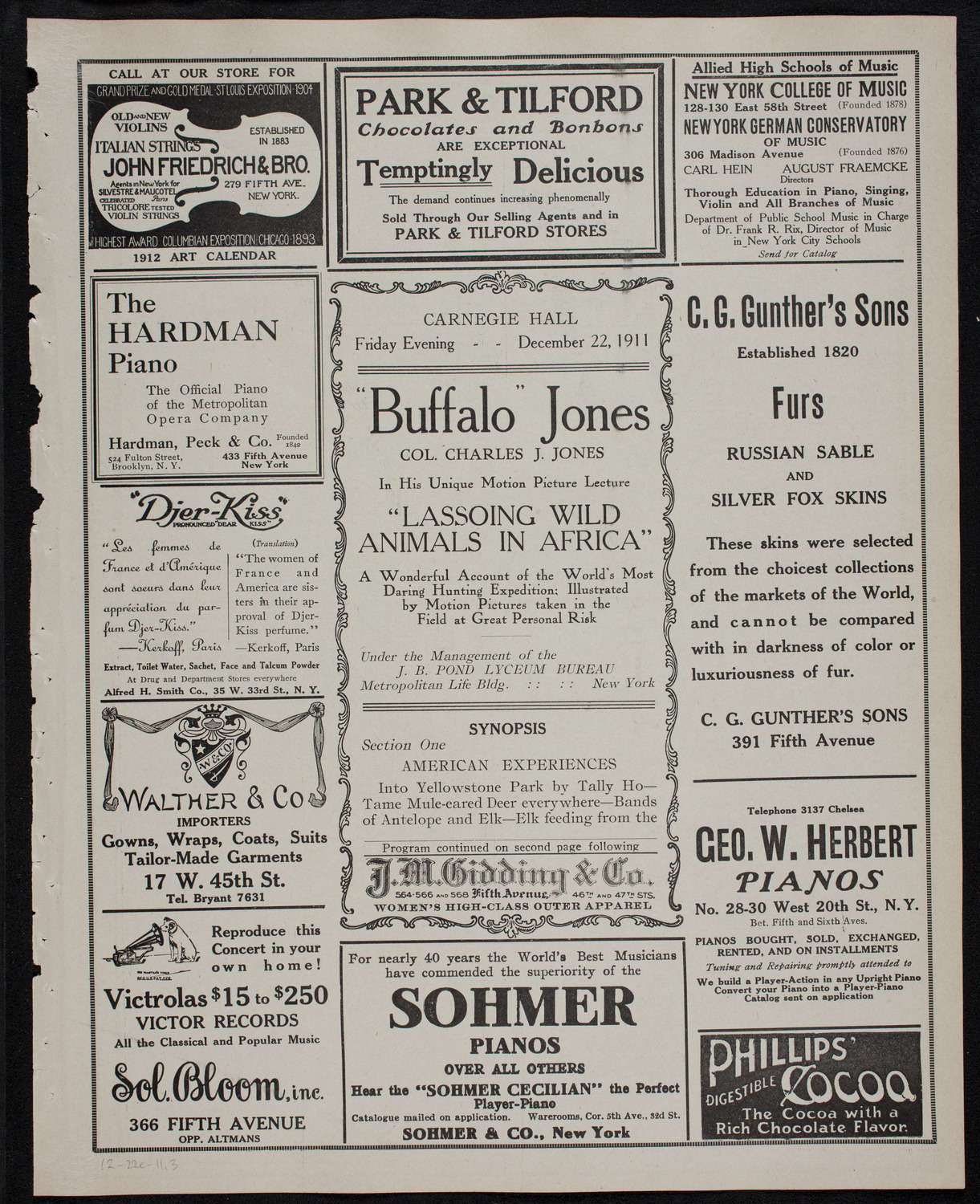 Lecture by Col. Charles J. "Buffalo" Jones, December 22, 1911, program page 5