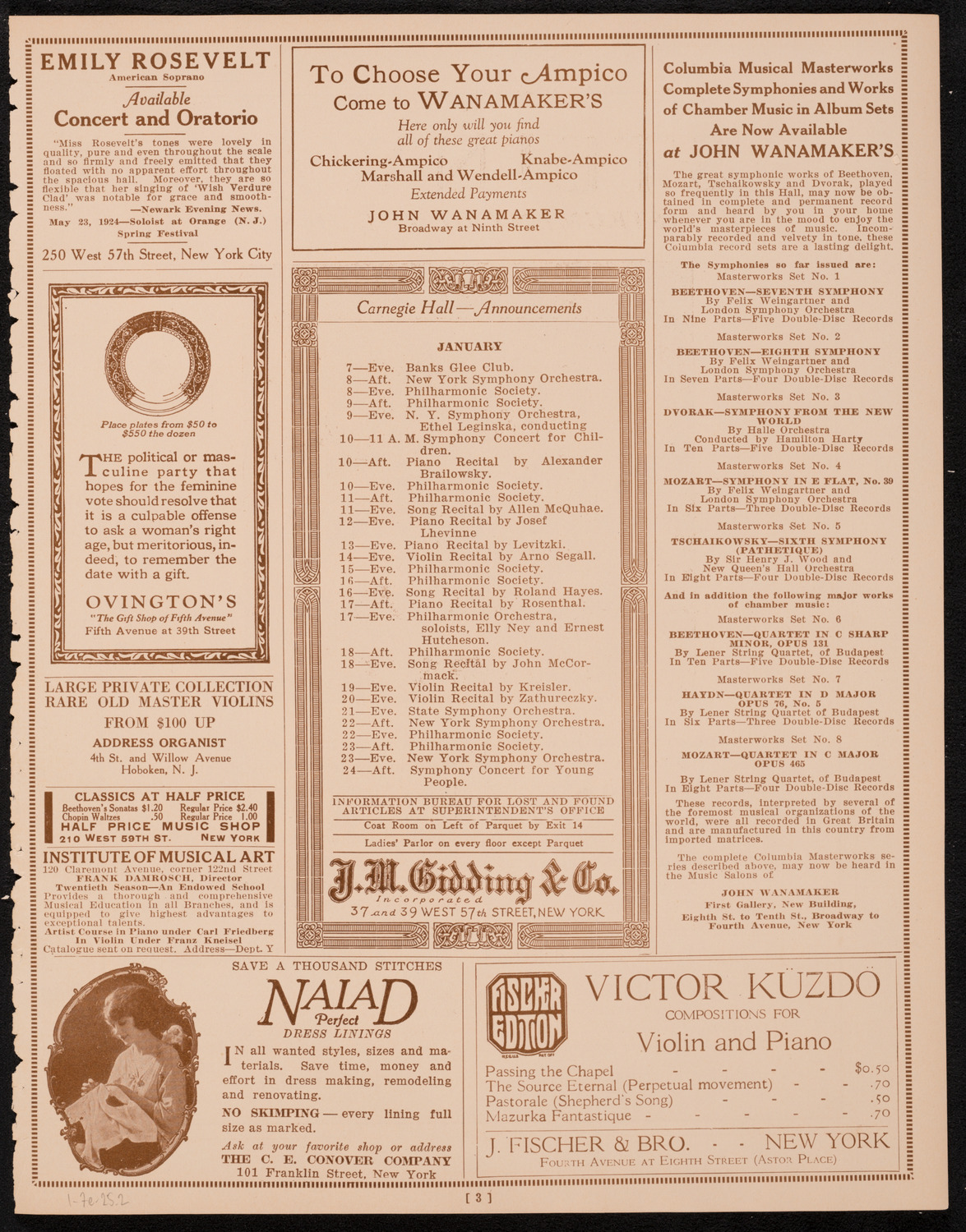 New York Banks' Glee Club, January 7, 1925, program page 3