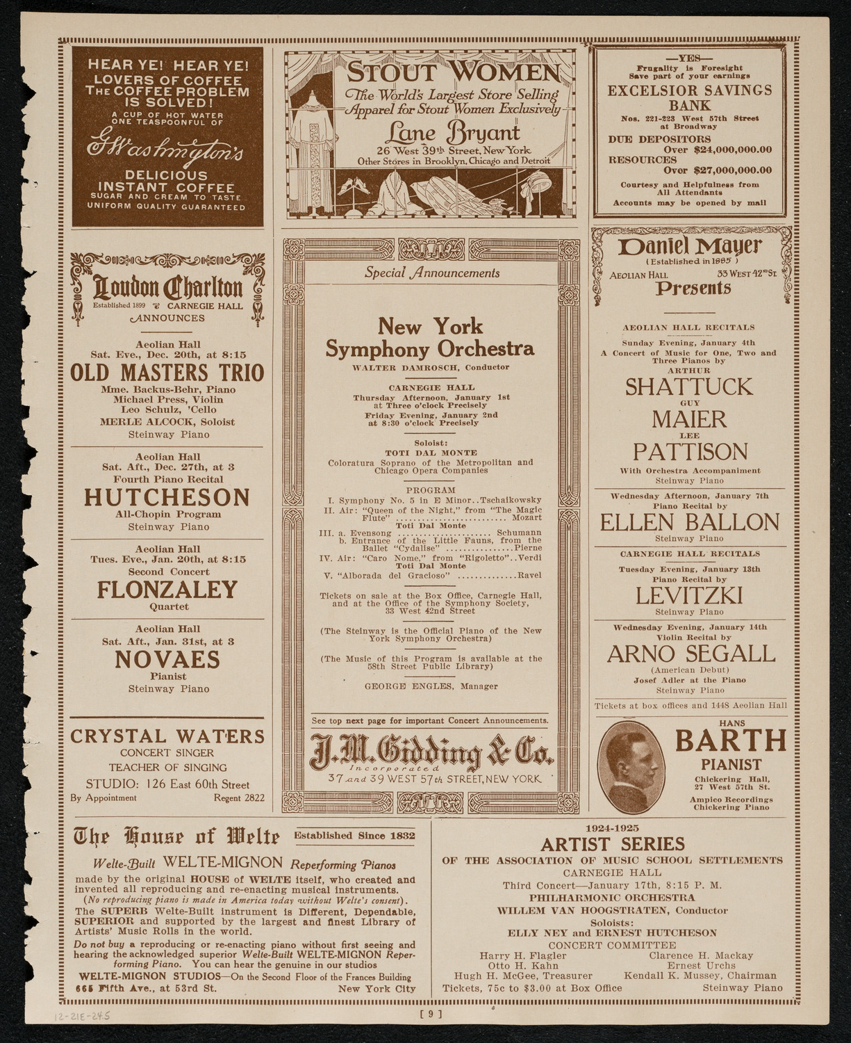 Chanuka Concert for the Benefit of the Rabbi Jacob Joseph School, December 21, 1924, program page 9