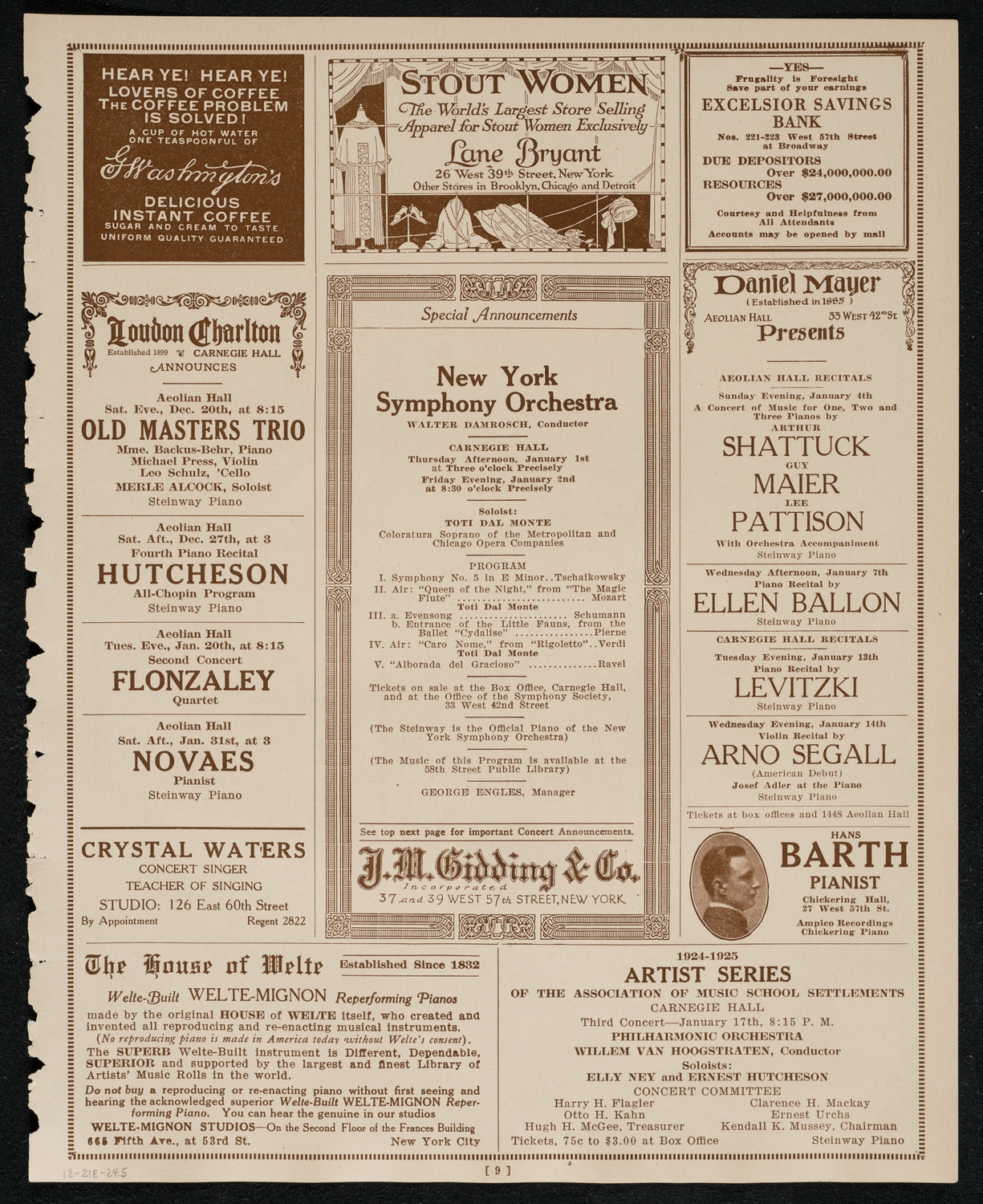 Chanuka Concert for the Benefit of the Rabbi Jacob Joseph School, December 21, 1924, program page 9