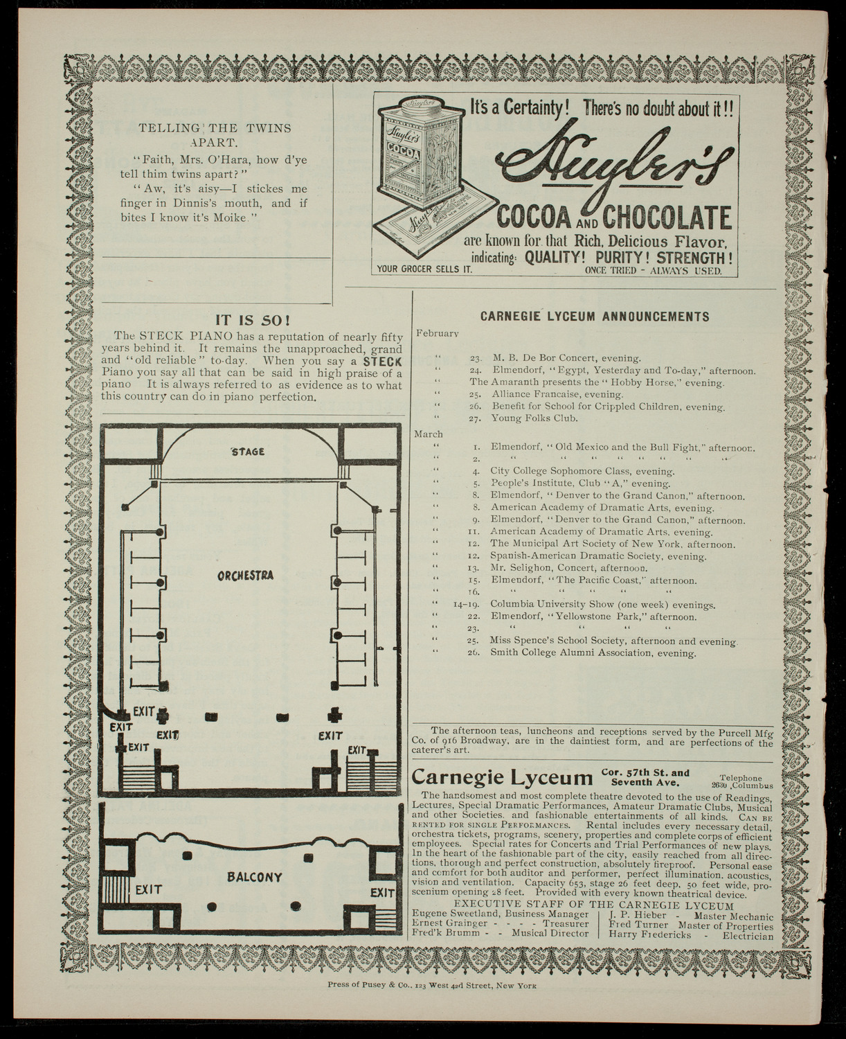 Elmendorf Lecture: Egypt, Yesterday and To-Day, February 23, 1904, program page 4