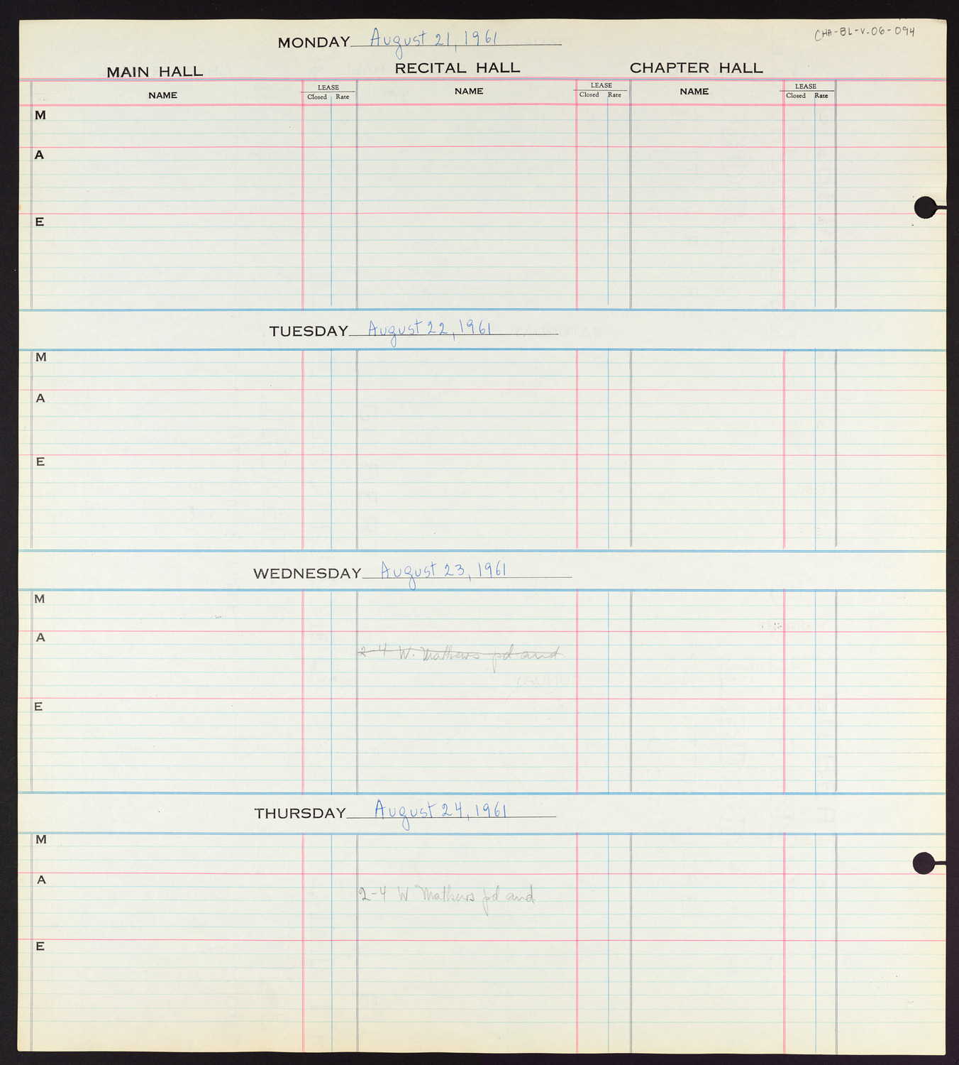 Carnegie Hall Booking Ledger, volume 6, page 94