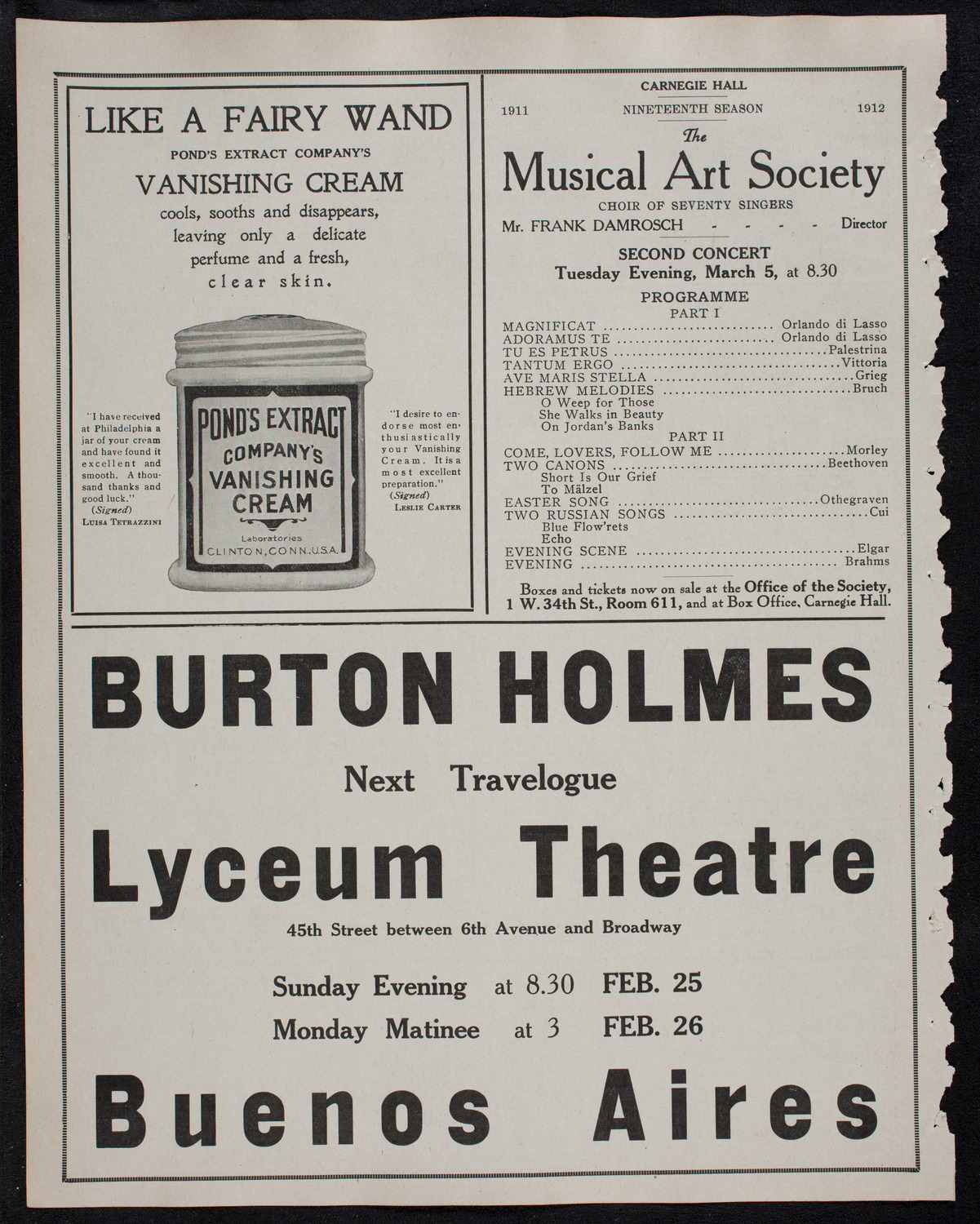 Burton Holmes Travelogue: Paris, February 19, 1912, program page 8